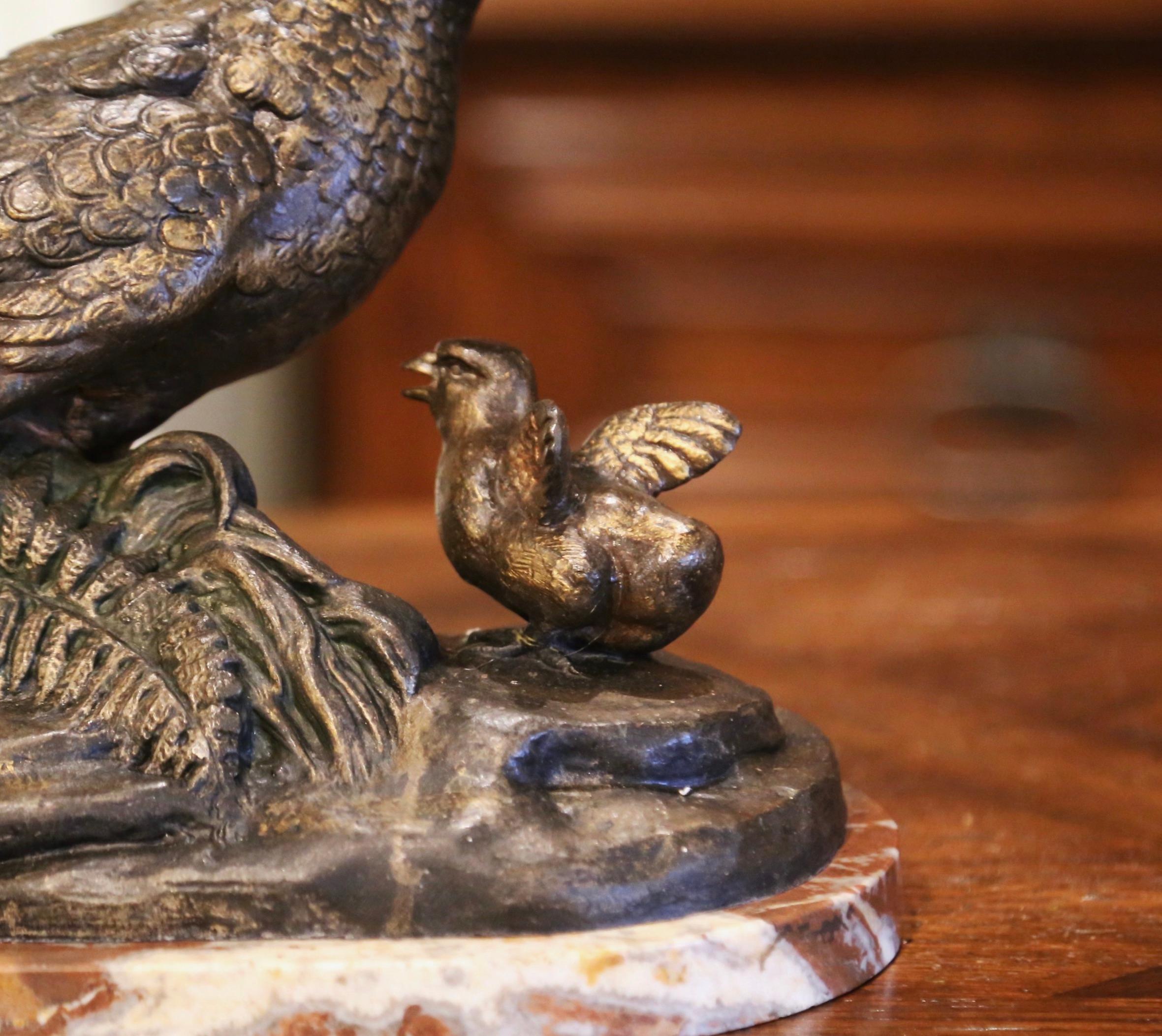 19th Century French Patinated Pheasant Sculpture on Marble Base Signed L. Carvin 2