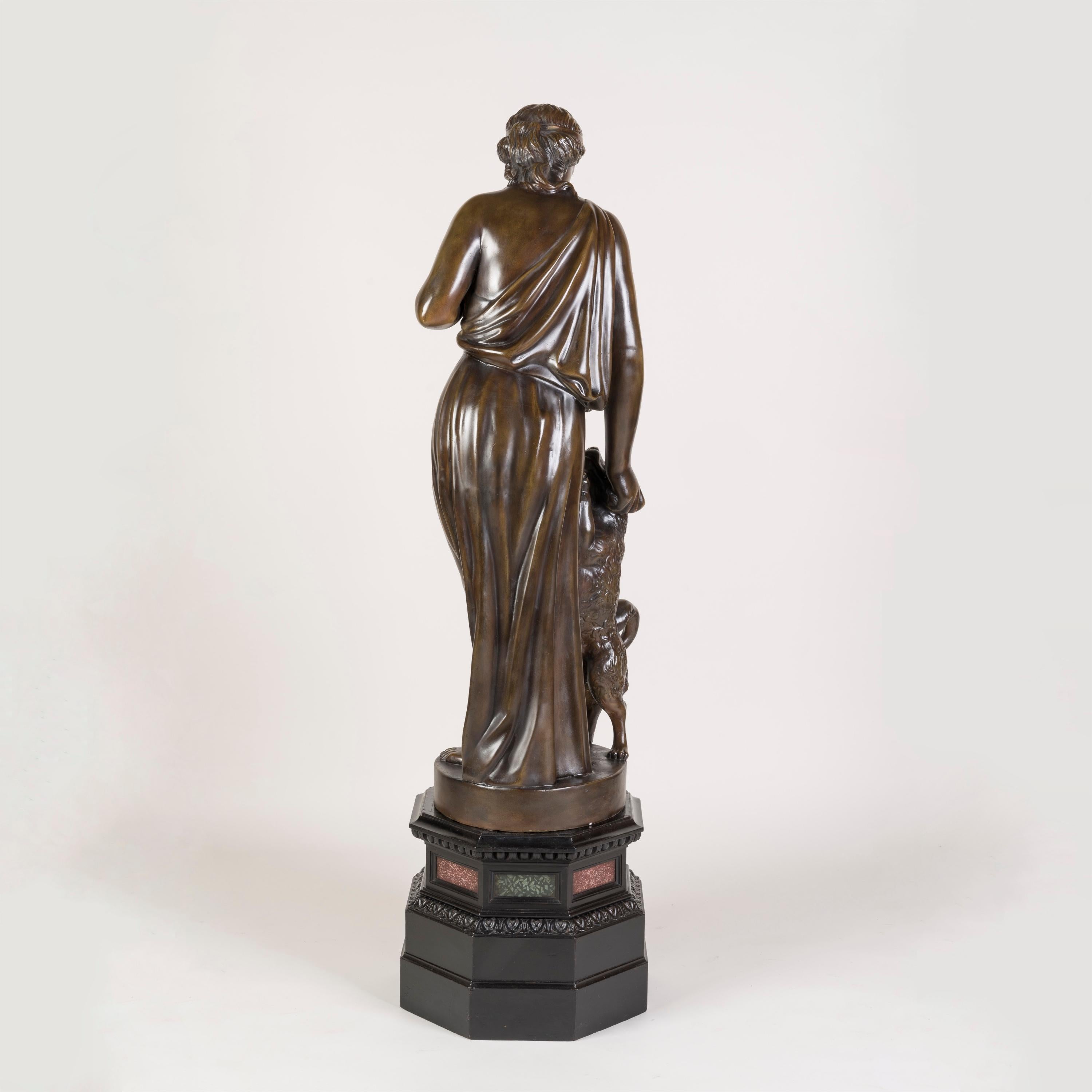 Figura de escayola patinada francesa del siglo XIX y su perro en Bueno estado para la venta en London, GB