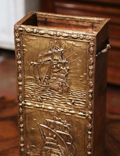 19th Century French Patinated Repousse Brass Umbrella Stand