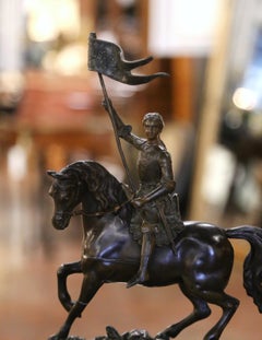 19th Century French Patinated Spelter Figure of Joan of Arc on Horse