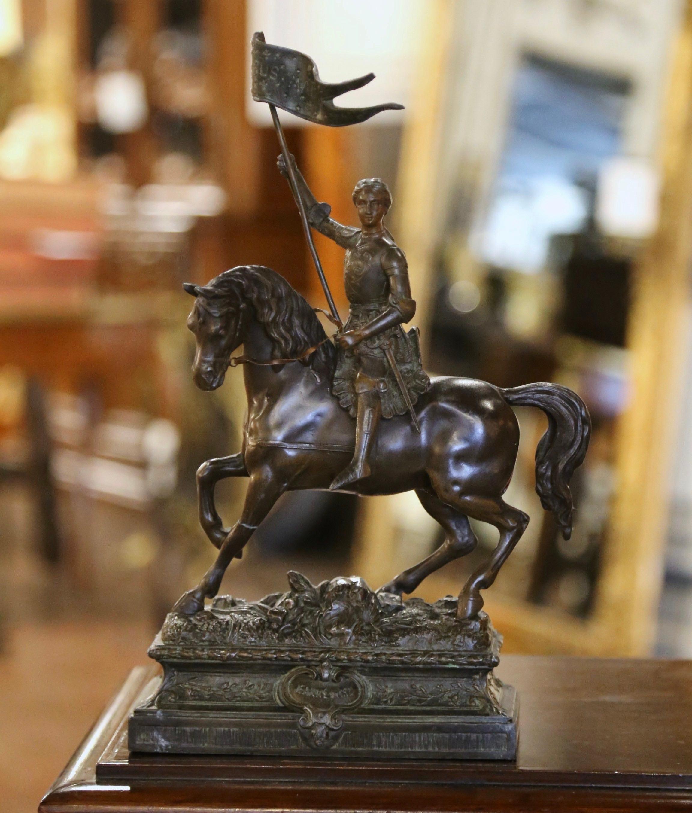 19th Century French Patinated Spelter Figure of Joan of Arc on Horse 1