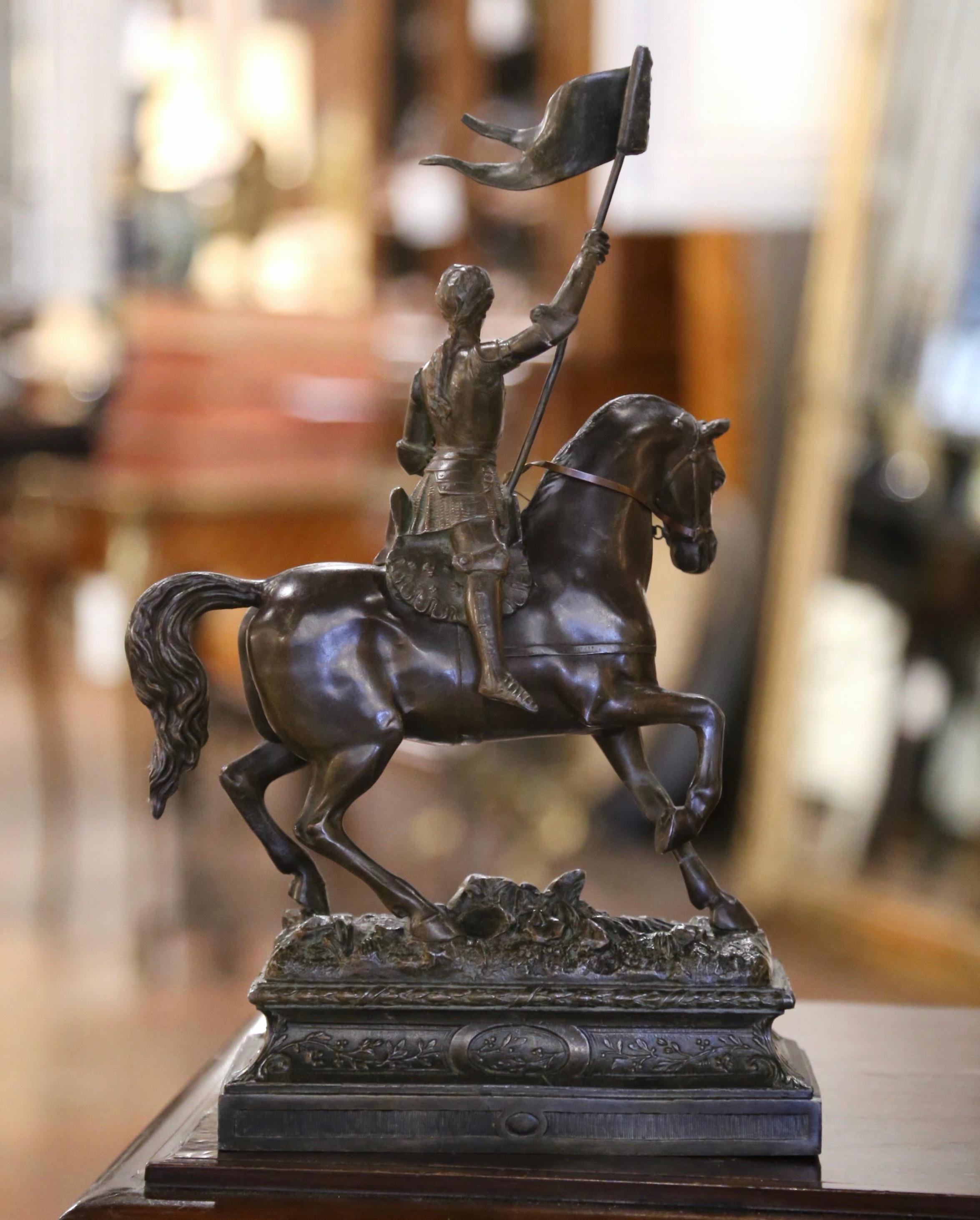 19th Century French Patinated Spelter Figure of Joan of Arc on Horse 2