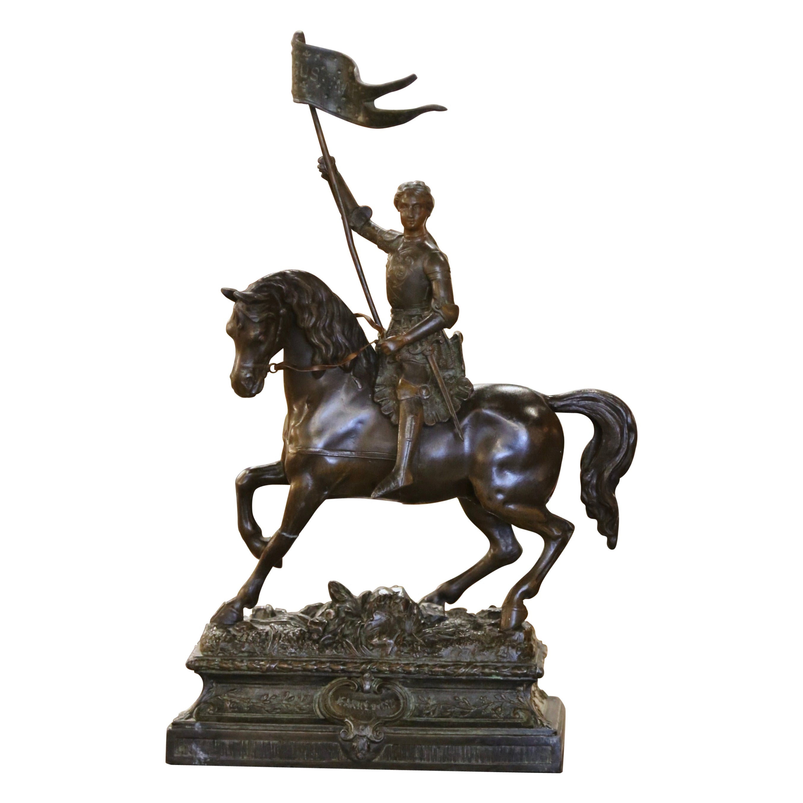 19th Century French Patinated Spelter Figure of Joan of Arc on Horse