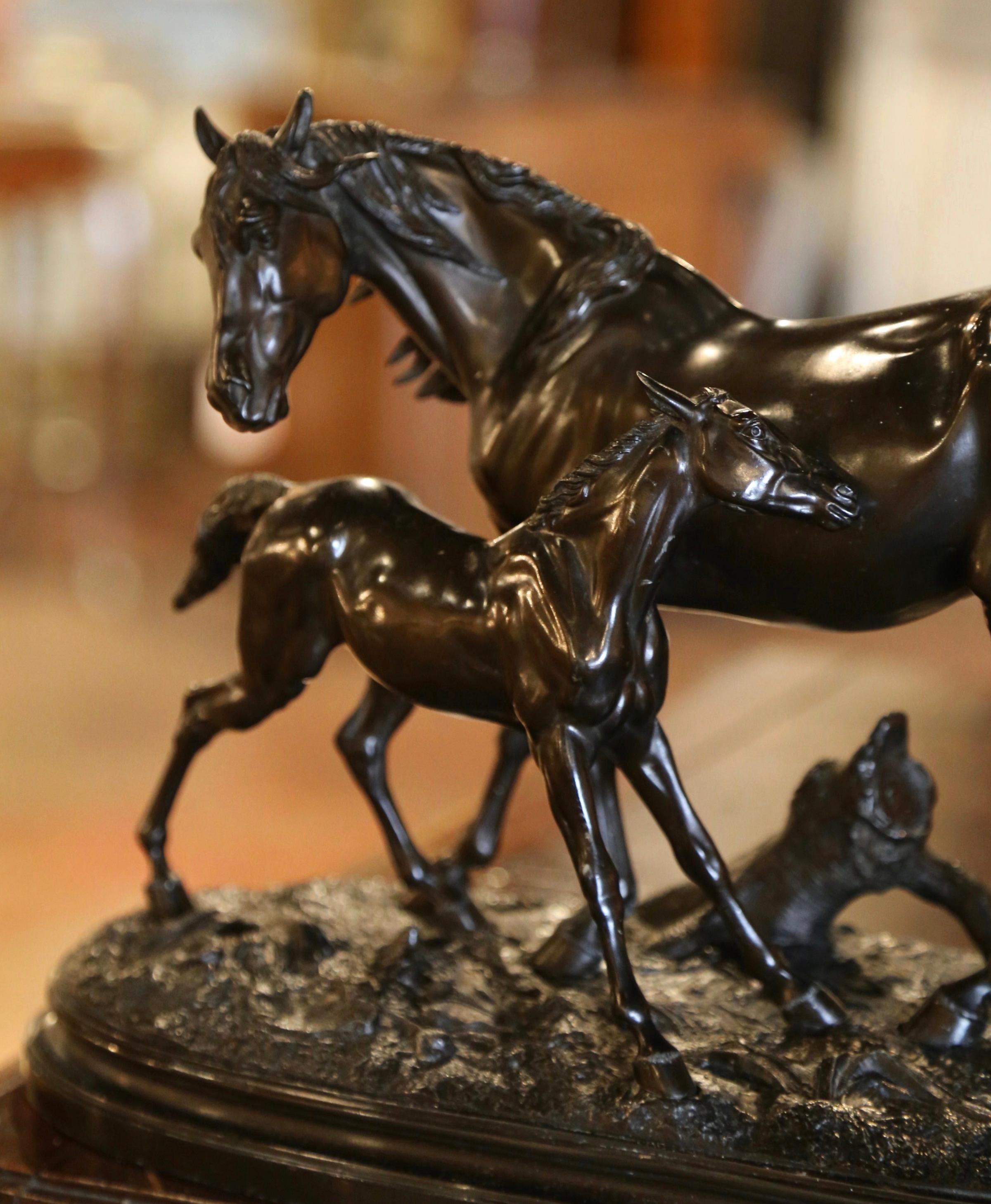 Louis XV 19th Century French Patinated Spelter Horse and Foal Sculpture After P.J. Mêne For Sale