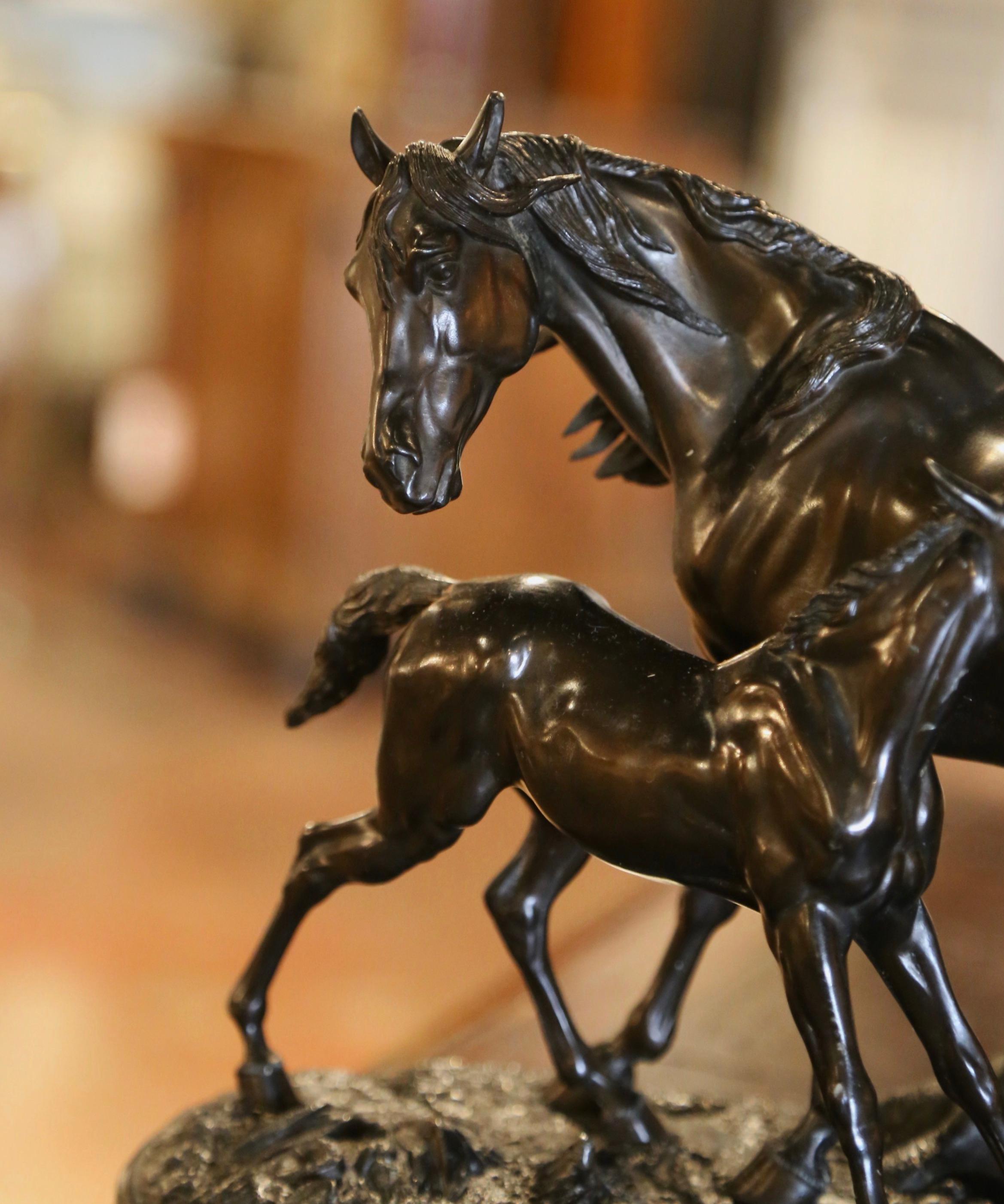 Hand-Crafted 19th Century French Patinated Spelter Horse and Foal Sculpture After P.J. Mêne For Sale