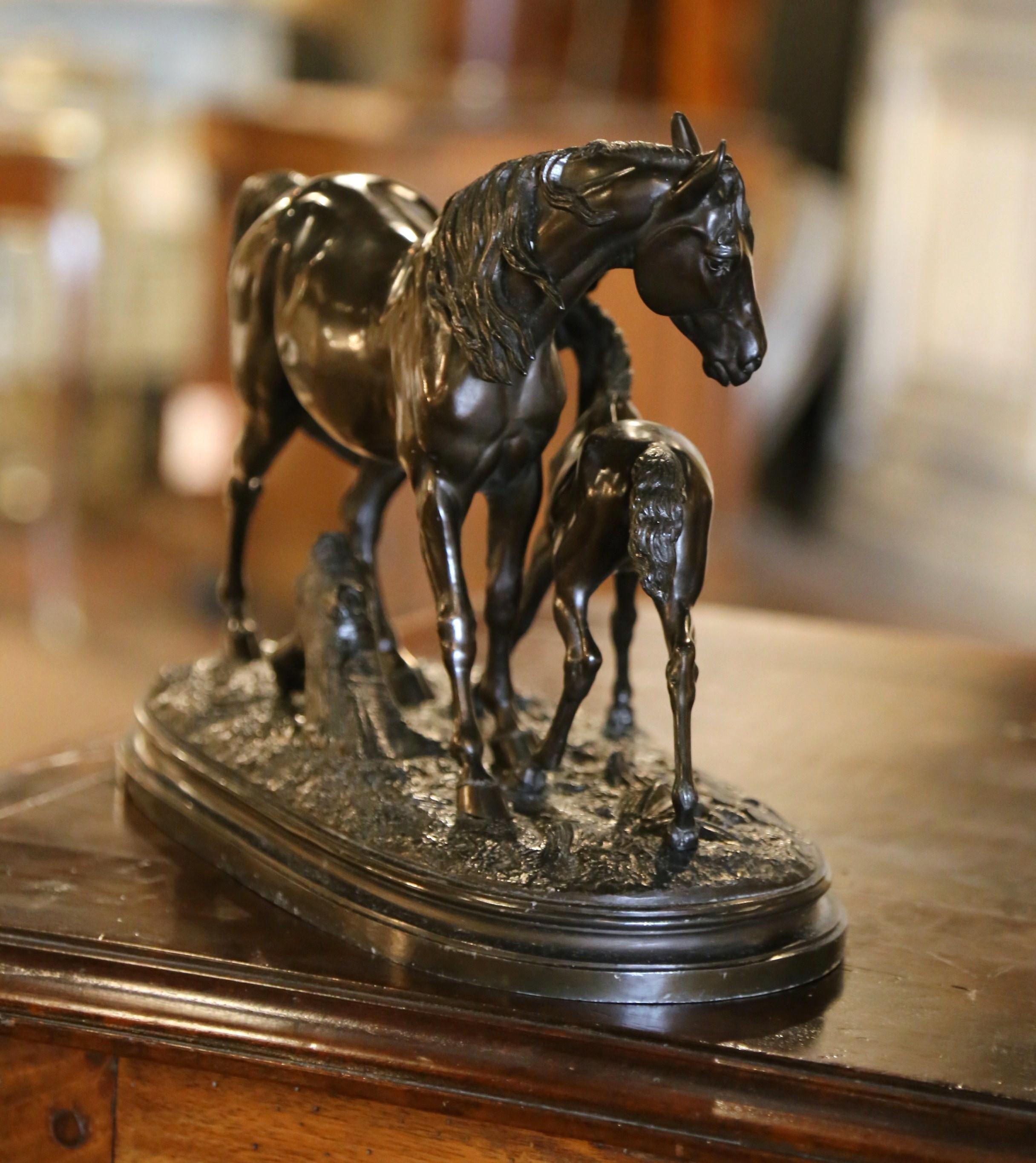 19th Century French Patinated Spelter Horse and Foal Sculpture After P.J. Mêne For Sale 1