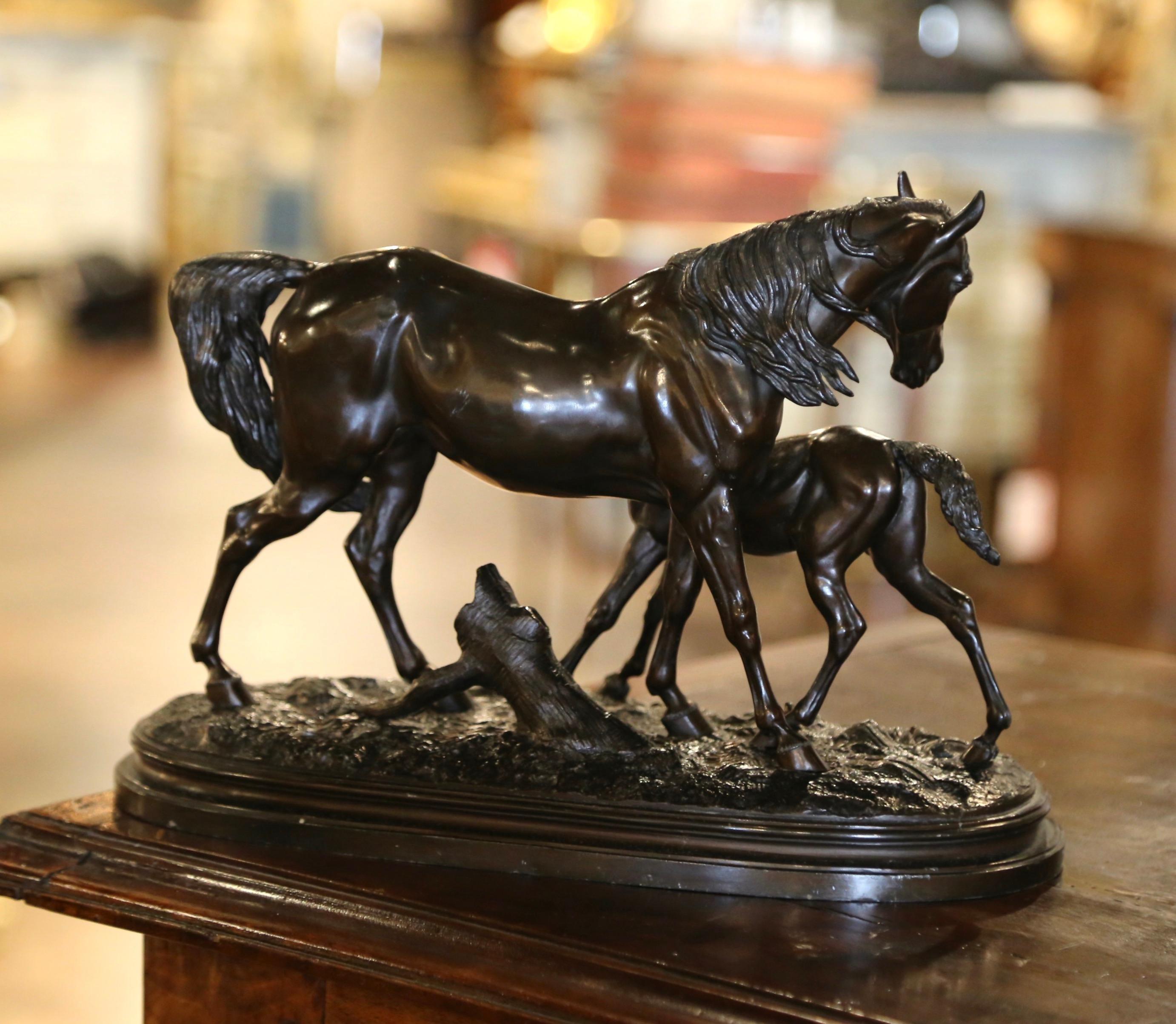 19th Century French Patinated Spelter Horse and Foal Sculpture After P.J. Mêne For Sale 2