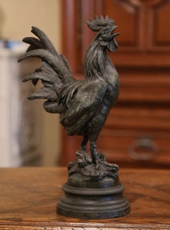 19th Century French Patinated Spelter Rooster Sculpture Signed Ch. Ruchot
