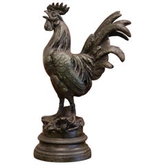 19th Century French Patinated Spelter Rooster Sculpture Signed Ch. Ruchot