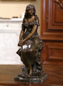19th Century French Patinated Spelter Sculpture of Young Woman Signed A. Moreau
