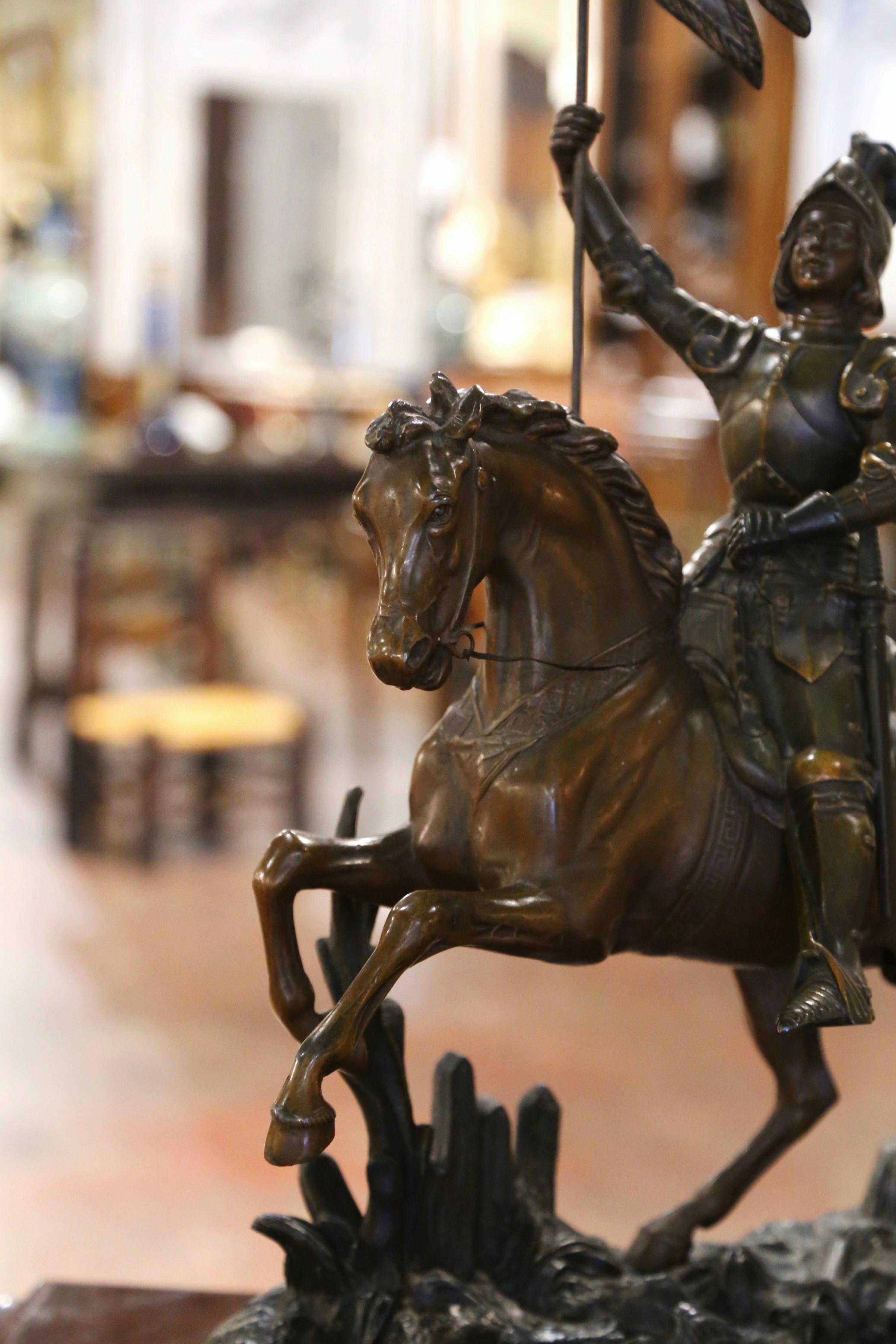 Französische patinierte Zinnstatue-Komposition „Joan des Arc auf Pferd“, 19. Jahrhundert im Angebot 1
