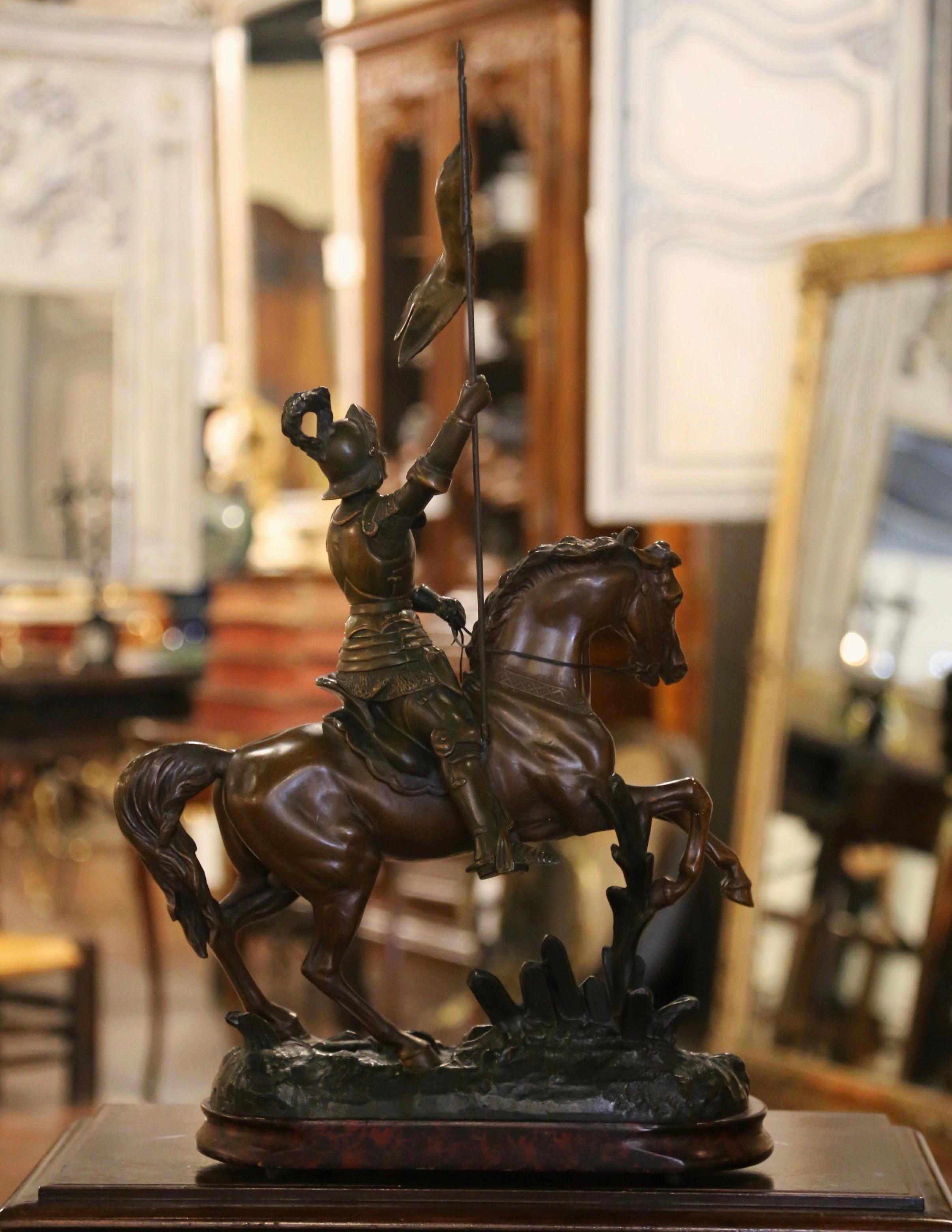 Französische patinierte Zinnstatue-Komposition „Joan des Arc auf Pferd“, 19. Jahrhundert im Angebot 3