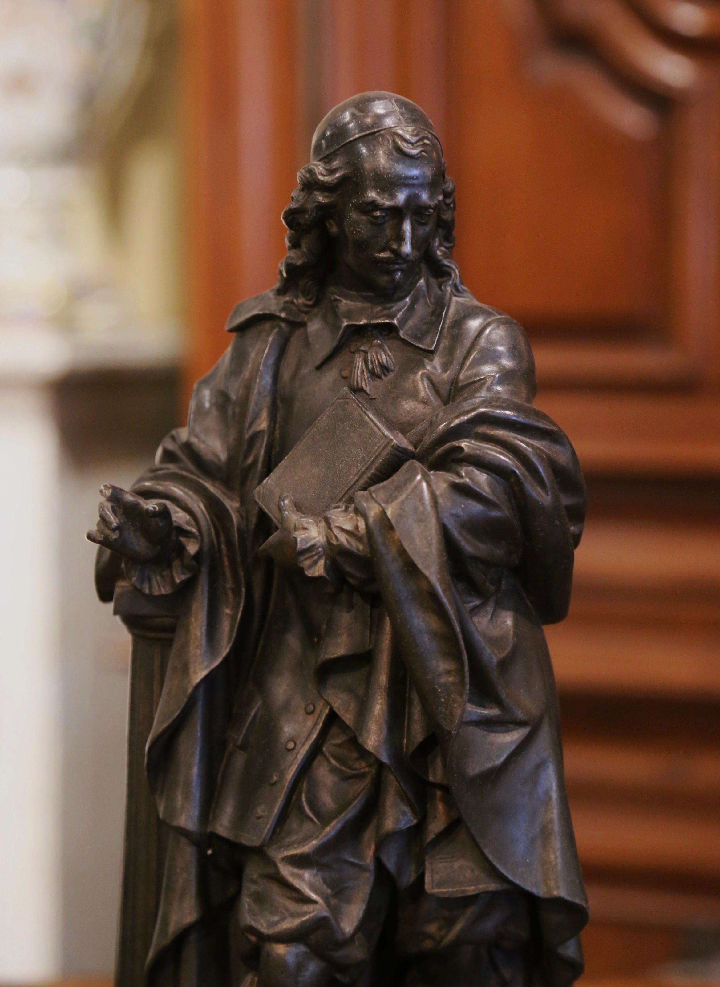 19th Century French Patinated Spelter Statue of Cardinal Mazarin For Sale 2