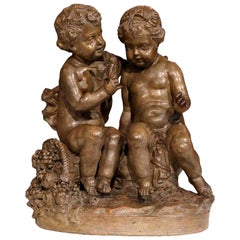19th Century French Patinated Terracotta Cherub Sculpture Composition
