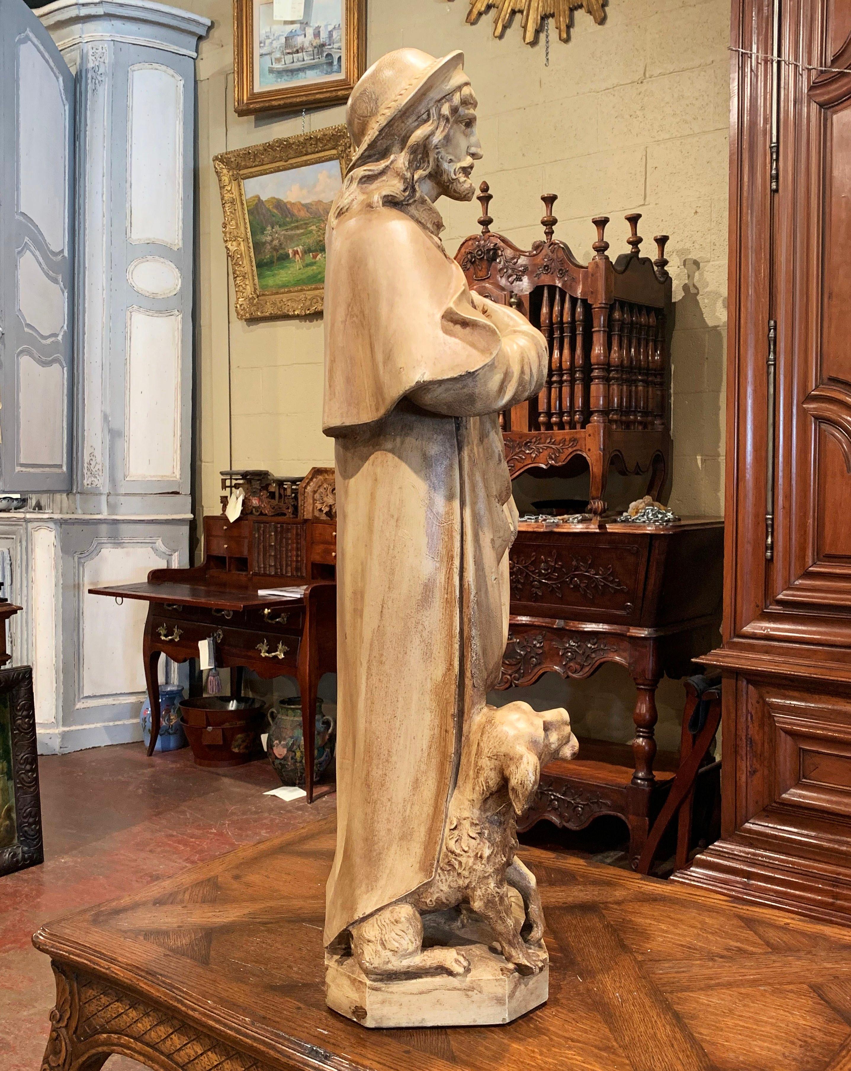 19th Century French Patinated Terracotta Sculpture of Saint Roch with Savior Dog 5