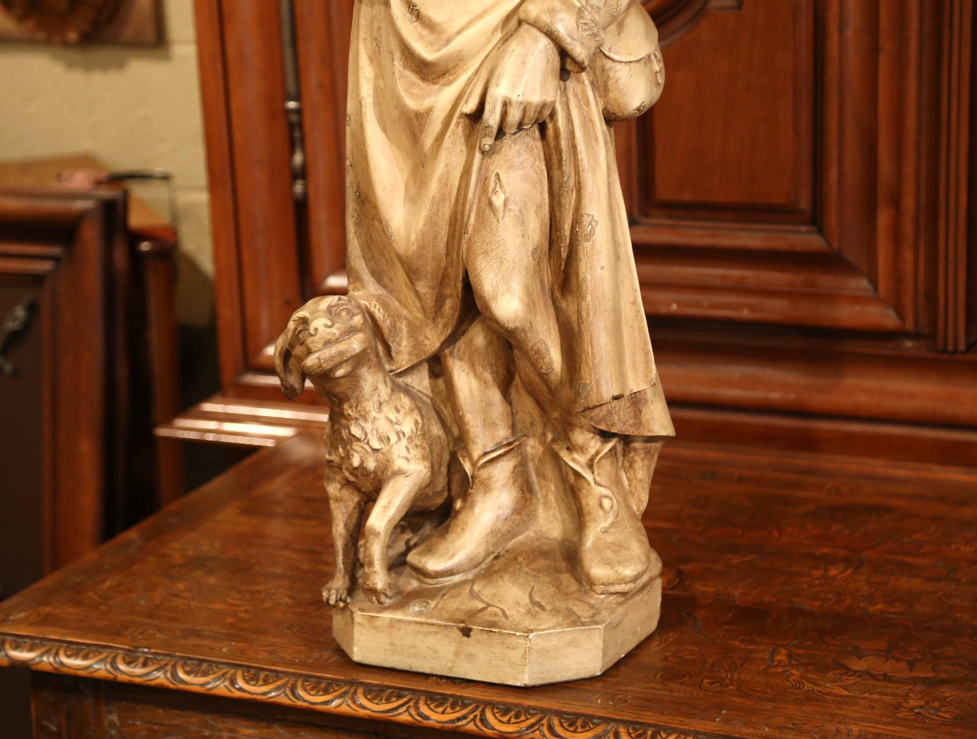 Ceramic 19th Century French Patinated Terracotta Shepherd and Dog Sculpture For Sale