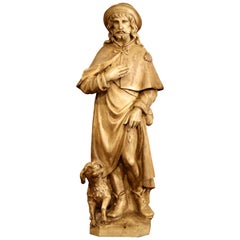 Scultura di cane e pastore in terracotta patinata francese del XIX secolo