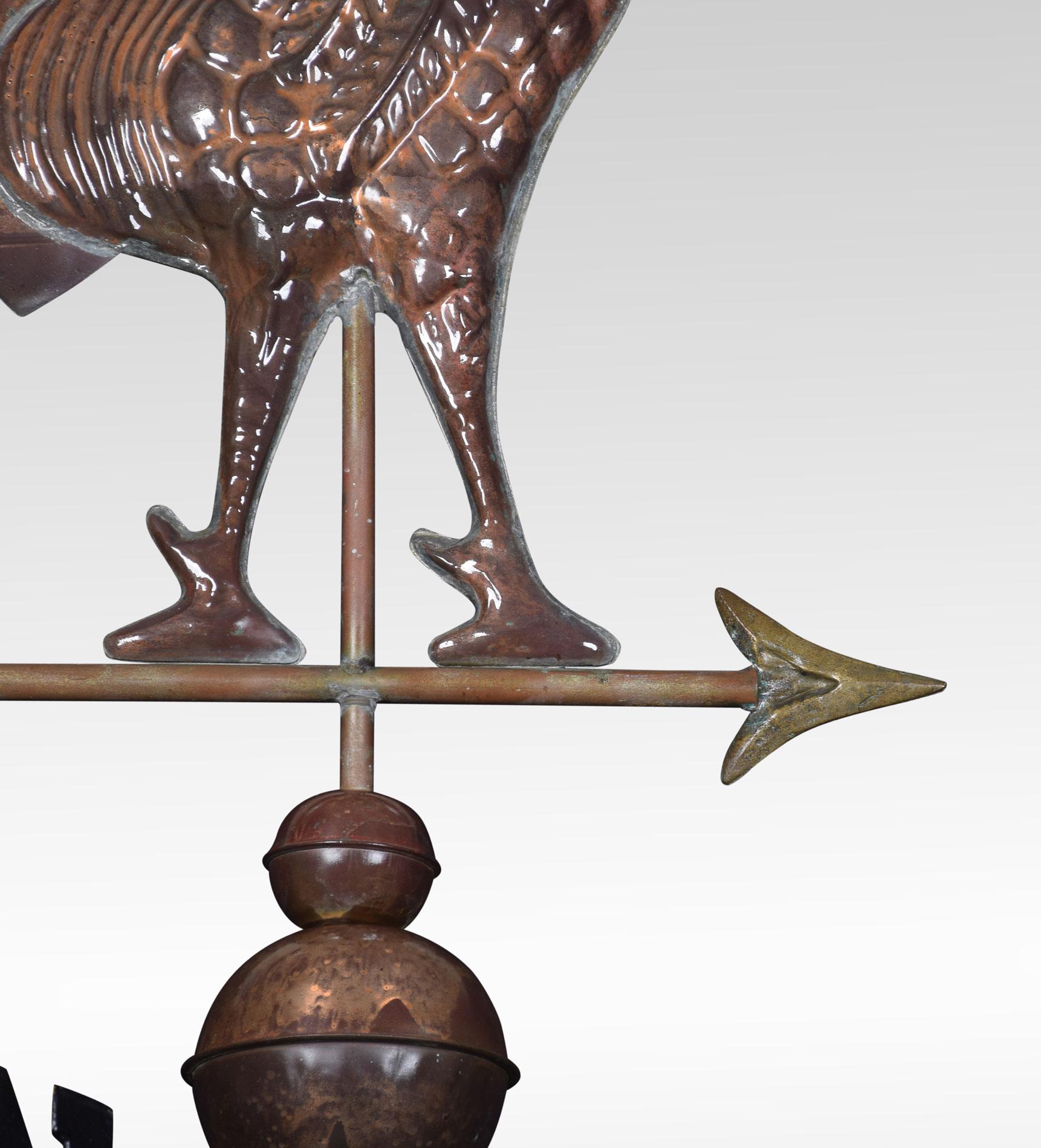 20th Century 19th Century French Patinated Tole Rooster Weather Vane with the Cardinal Points