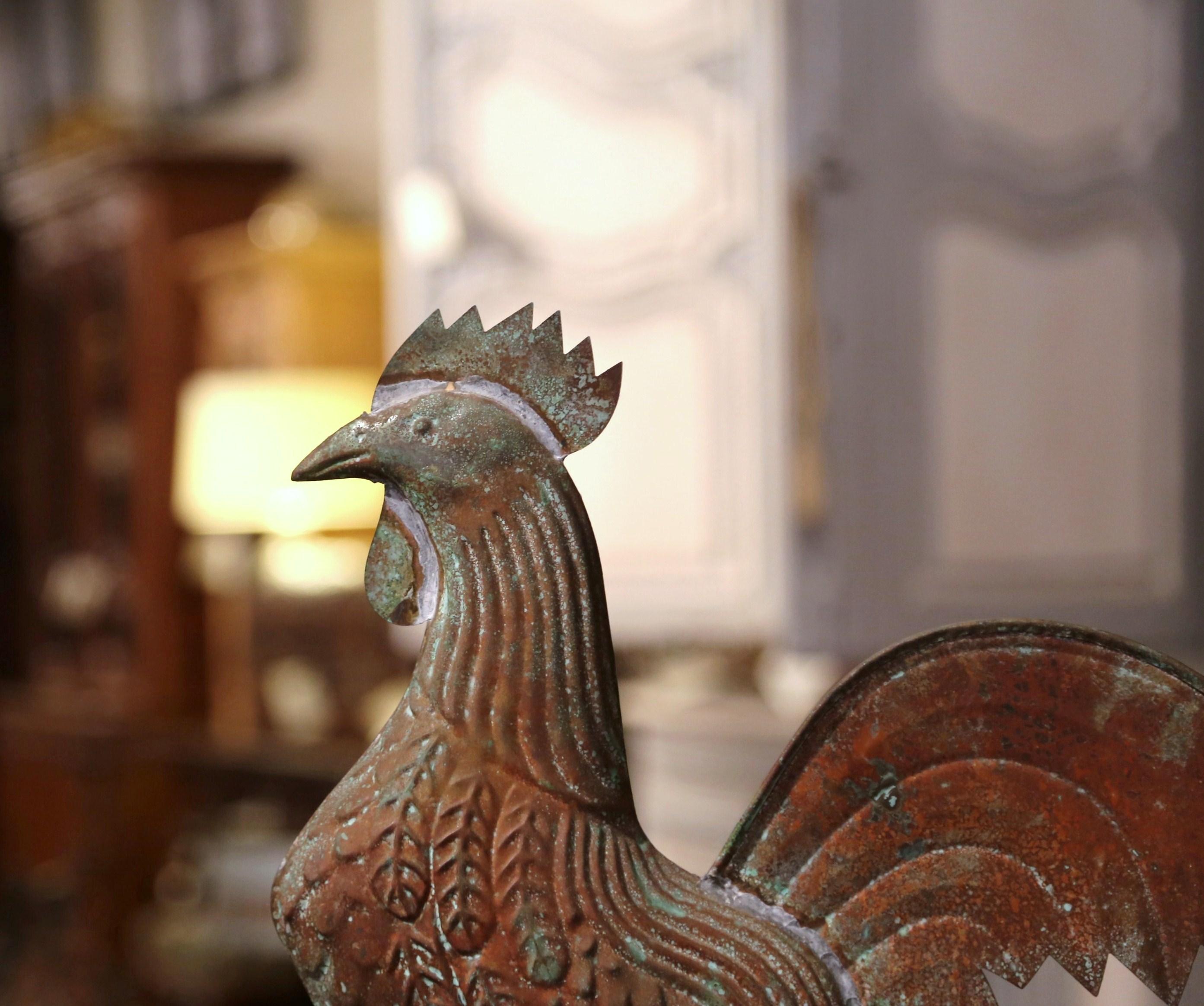 19th Century French Patinated Tole Rooster Weather Vane with the Cardinal Points 3
