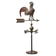 Used 19th Century French Patinated Tole Rooster Weather Vane with the Cardinal Points