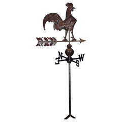 Antique 19th Century French Patinated Tole Rooster Weather Vane with the Cardinal Points