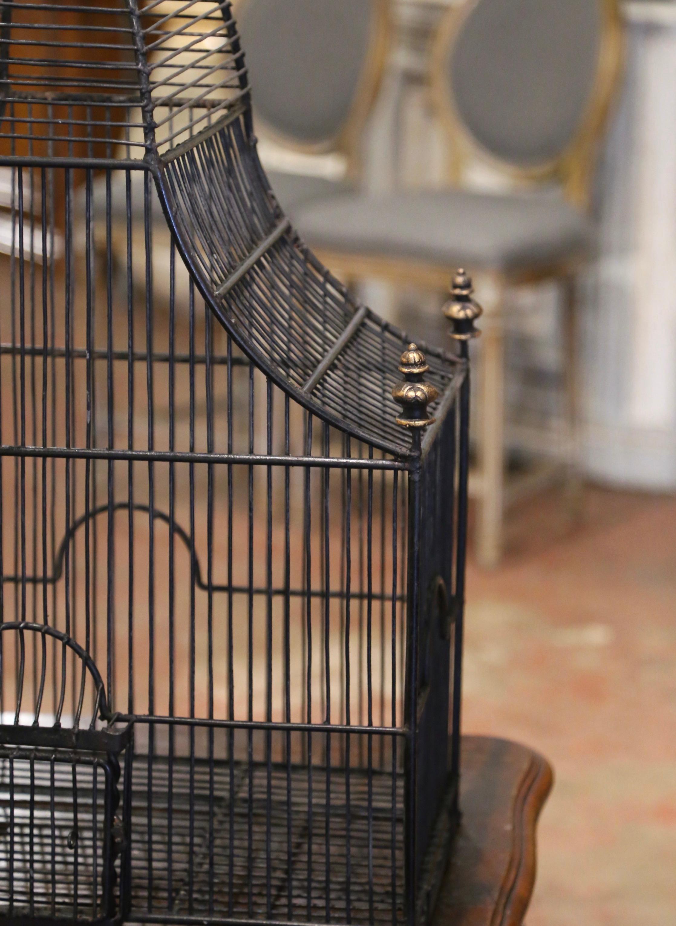 Hand-Crafted 19th Century French Patinated Wired Birdcage with Dome Top For Sale