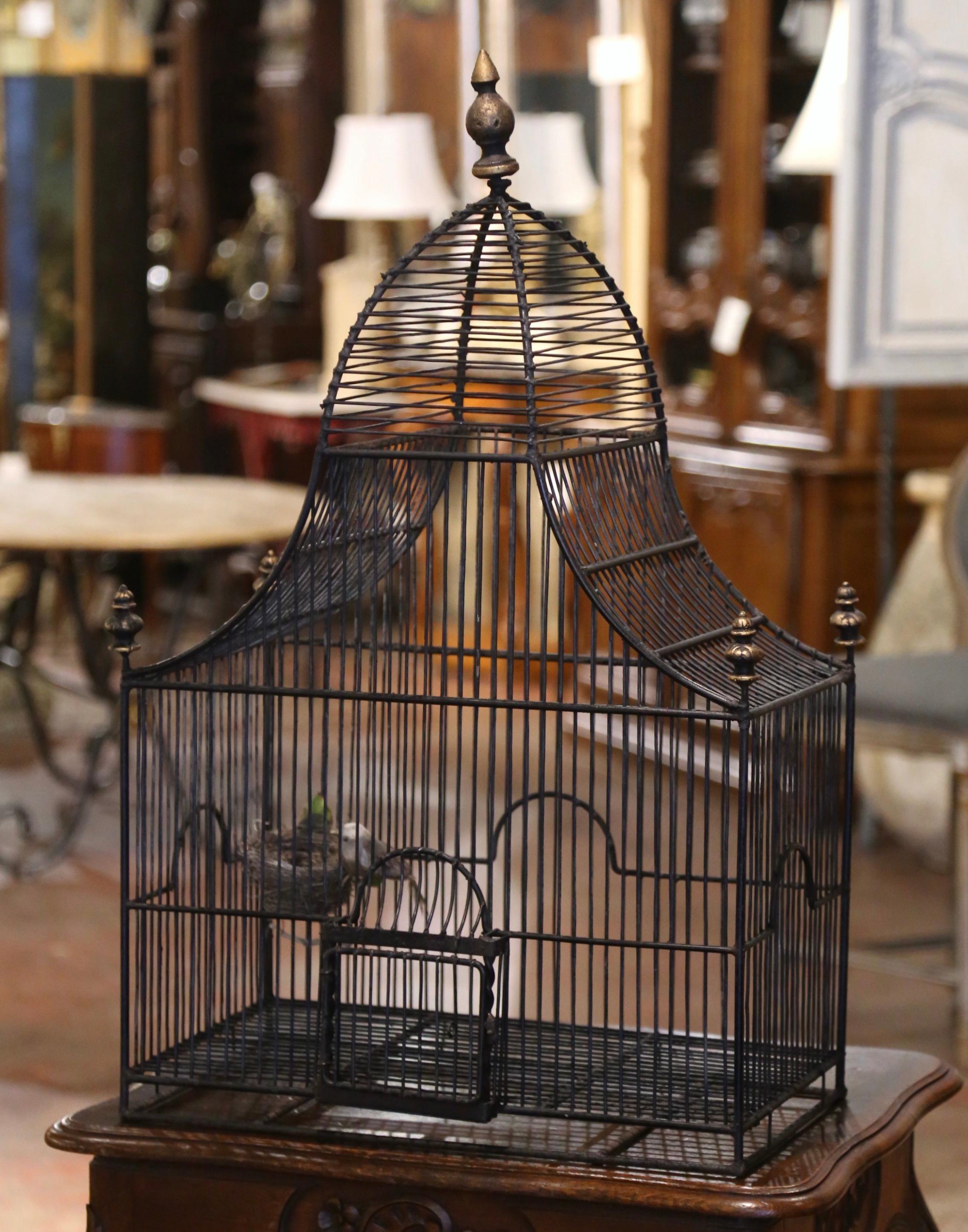 19th Century French Patinated Wired Birdcage with Dome Top In Good Condition For Sale In Dallas, TX