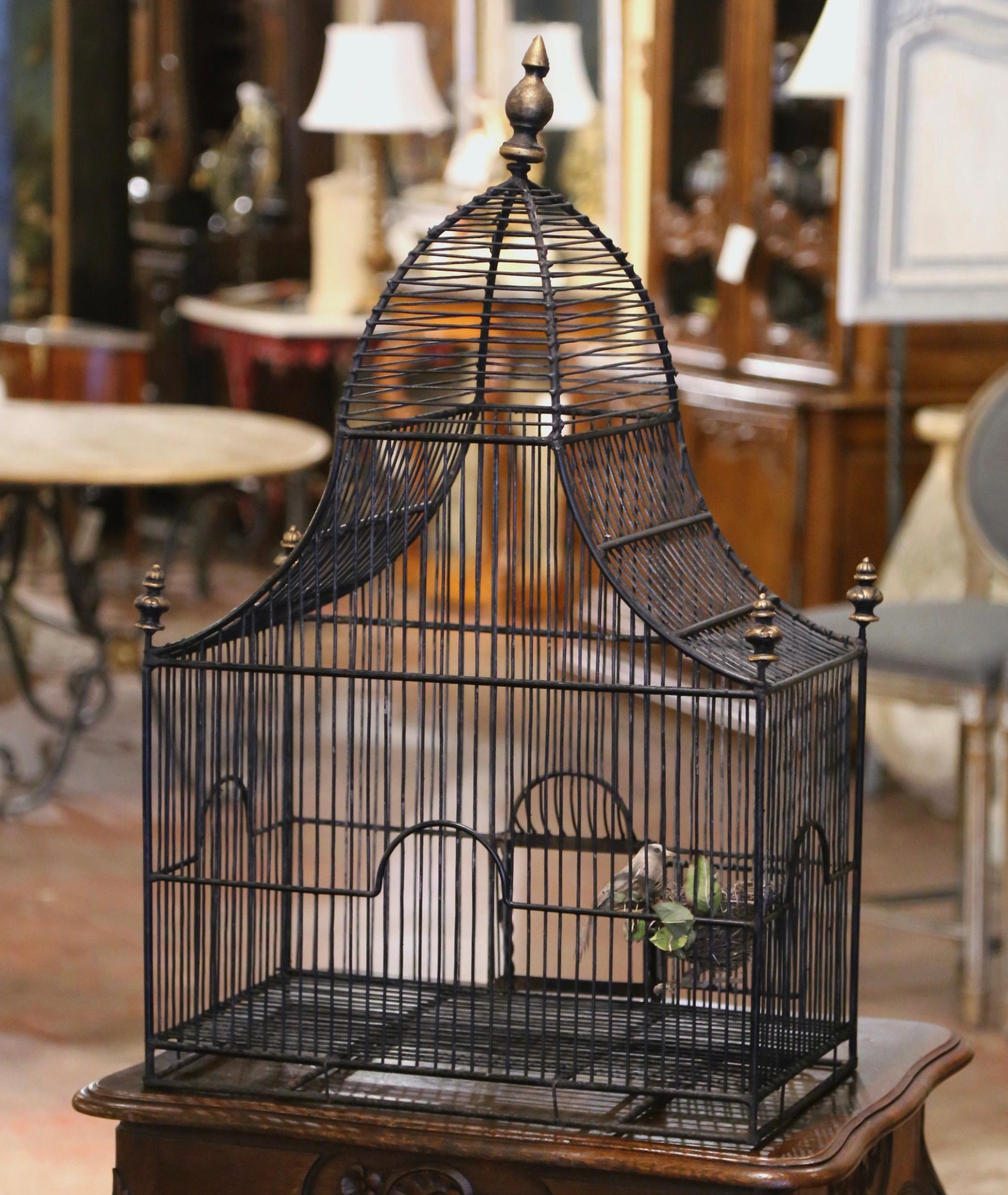 19th Century French Patinated Wired Birdcage with Dome Top For Sale 3