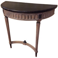 19th Century French Patinated Wood Console with Black Lacquered Top, 1890s