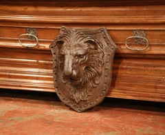 19th Century French Patinated Wrought Iron Lion Head Wall-Mounted Crest