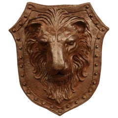19th Century French Patinated Wrought Iron Lion Head Wall-Mounted Crest