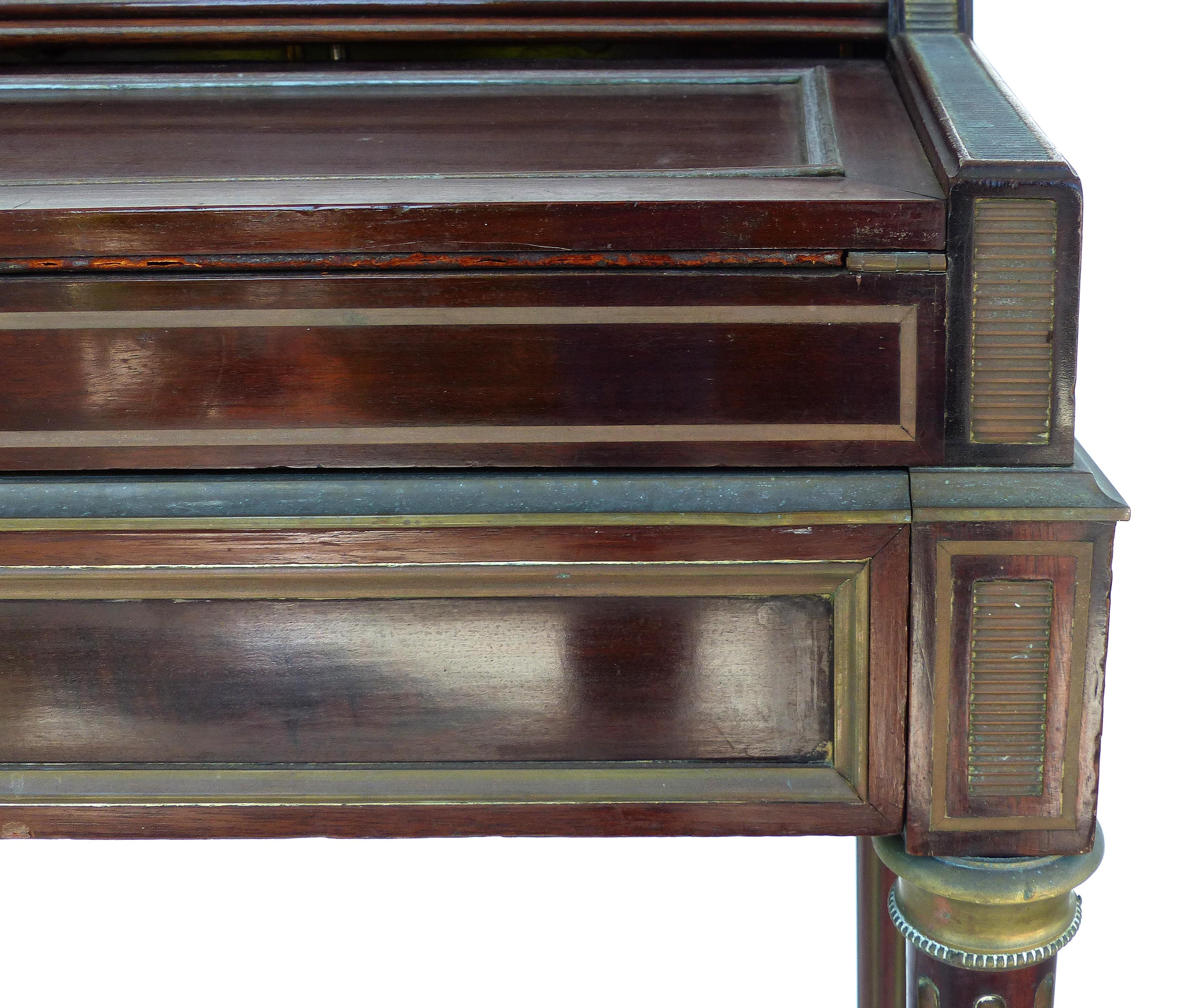 Brass 19th Century French Paul Sormani Cylinder Writing Desk in Walnut