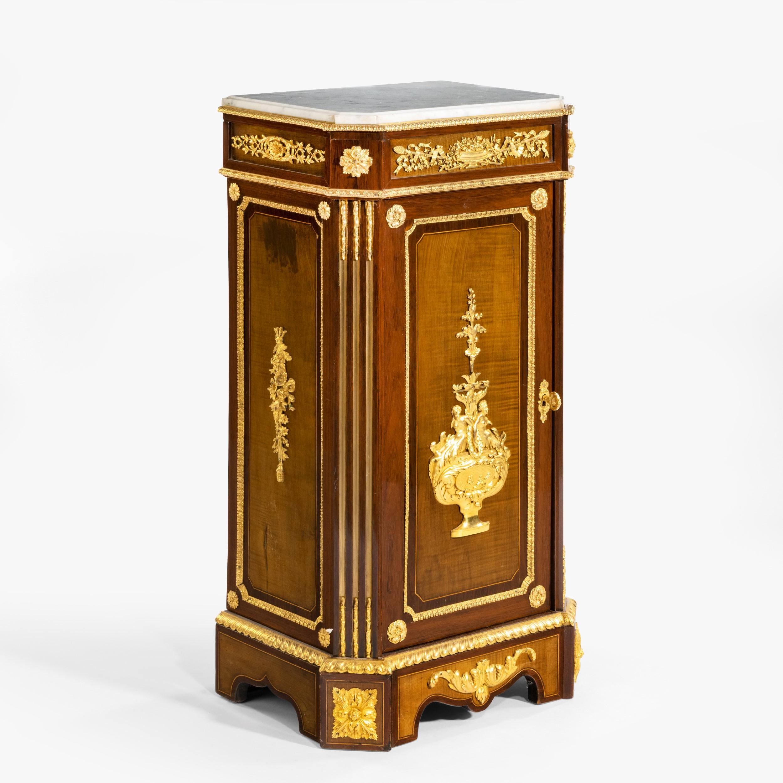 Napoleon III 19th Century French Pedestal Cabinet with Carrara Marble Top by Befort Jeune