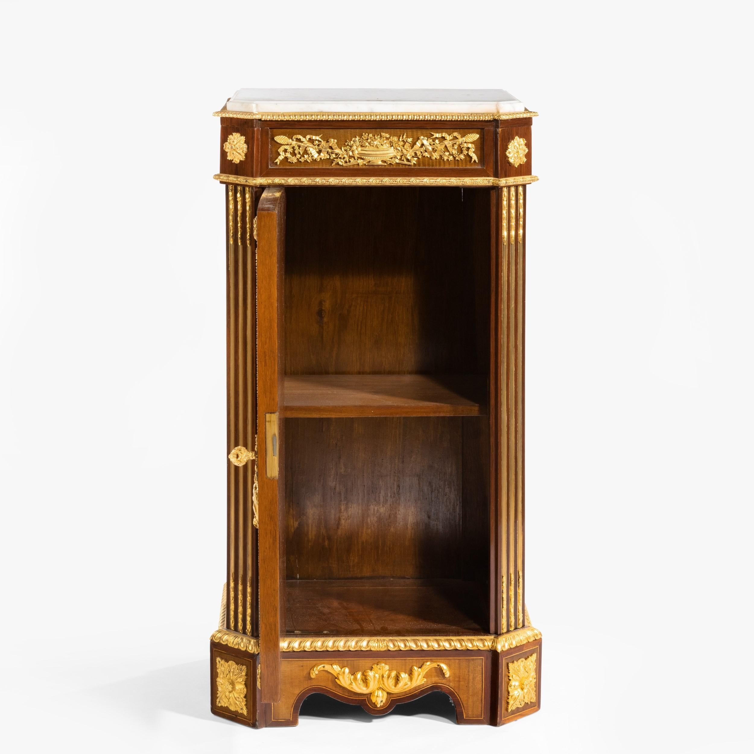 Bronze 19th Century French Pedestal Cabinet with Carrara Marble Top by Befort Jeune