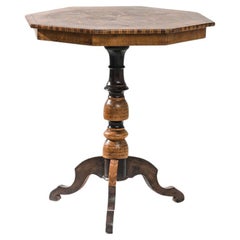 19th Century French Pedestal Table with Original Marquetry Veneer
