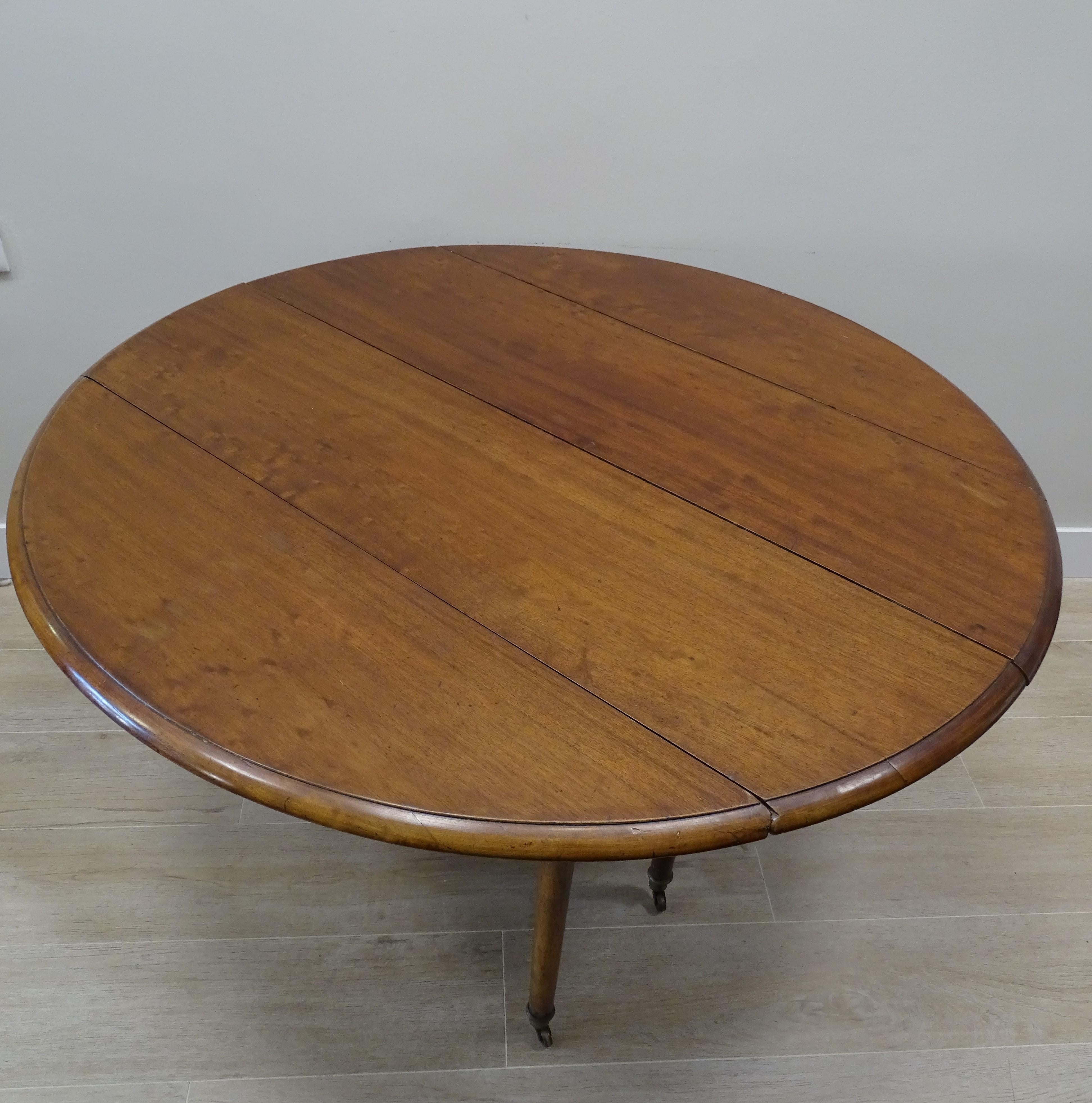 19th Century French Pembroke Dining Table, Wood and Wheels 3