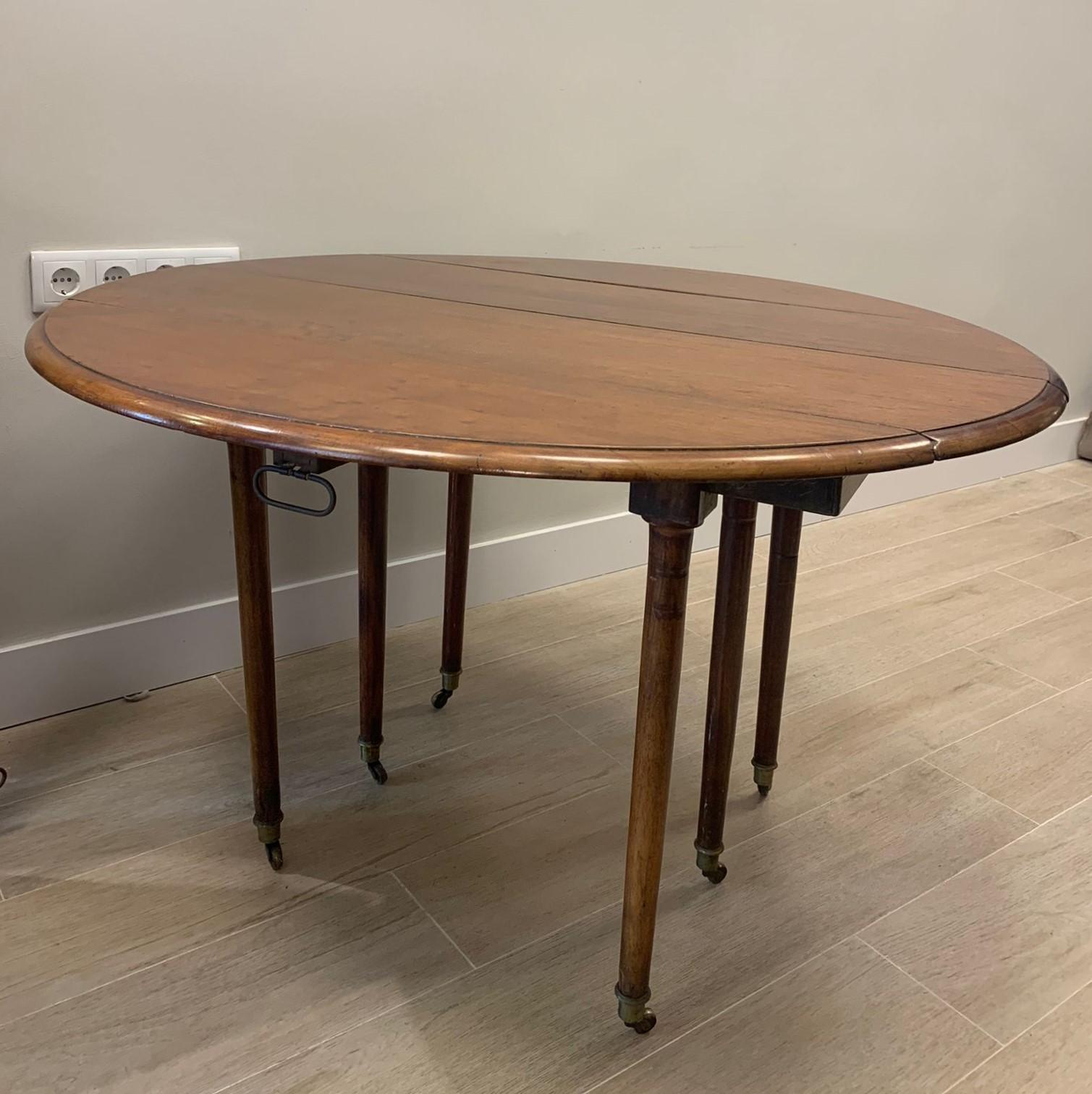 19th Century French Pembroke Dining Table, Wood and Wheels 4