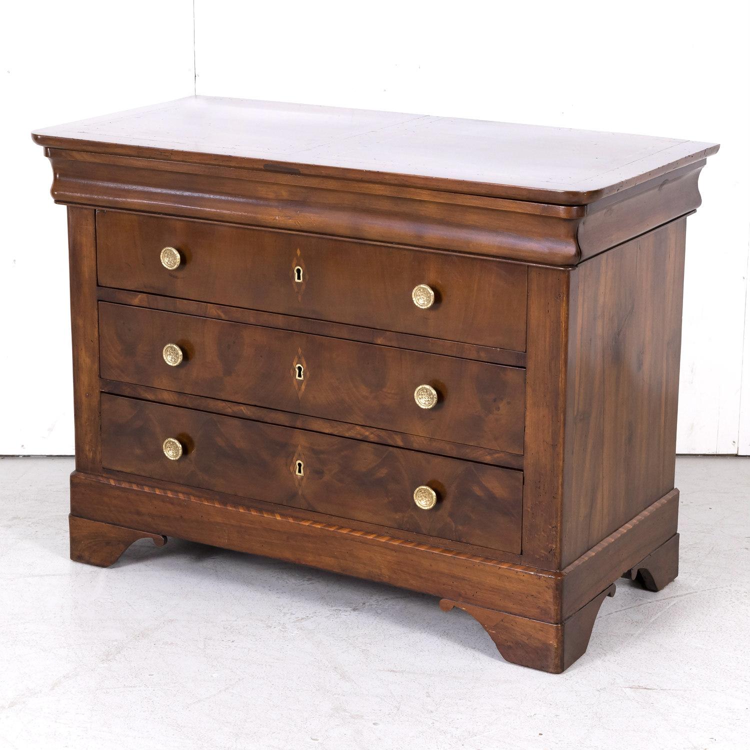 Mid-19th Century 19th Century French Period Louis Philippe Walnut and Fruitwood Parquetry Commode