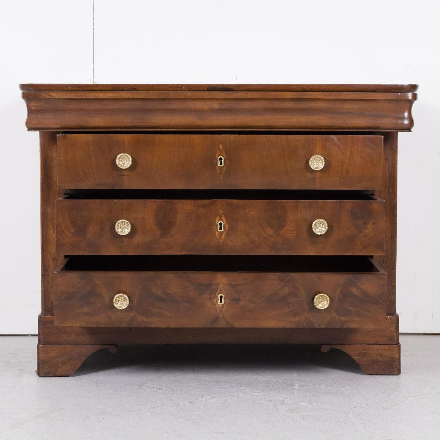 19th Century French Period Louis Philippe Walnut and Fruitwood Parquetry Commode 2