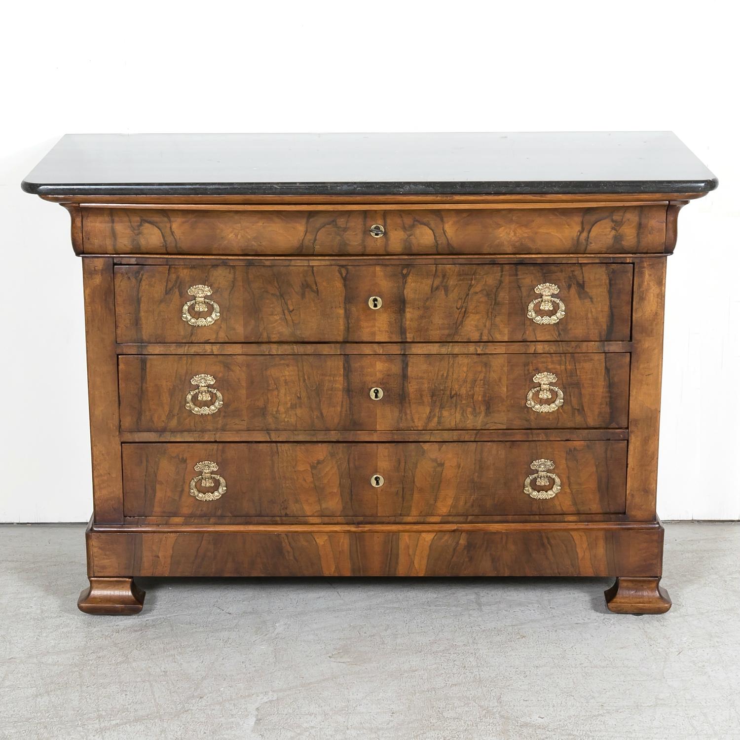 19th Century French Period Louis Philippe Walnut Marble Top Commode  In Good Condition In Birmingham, AL