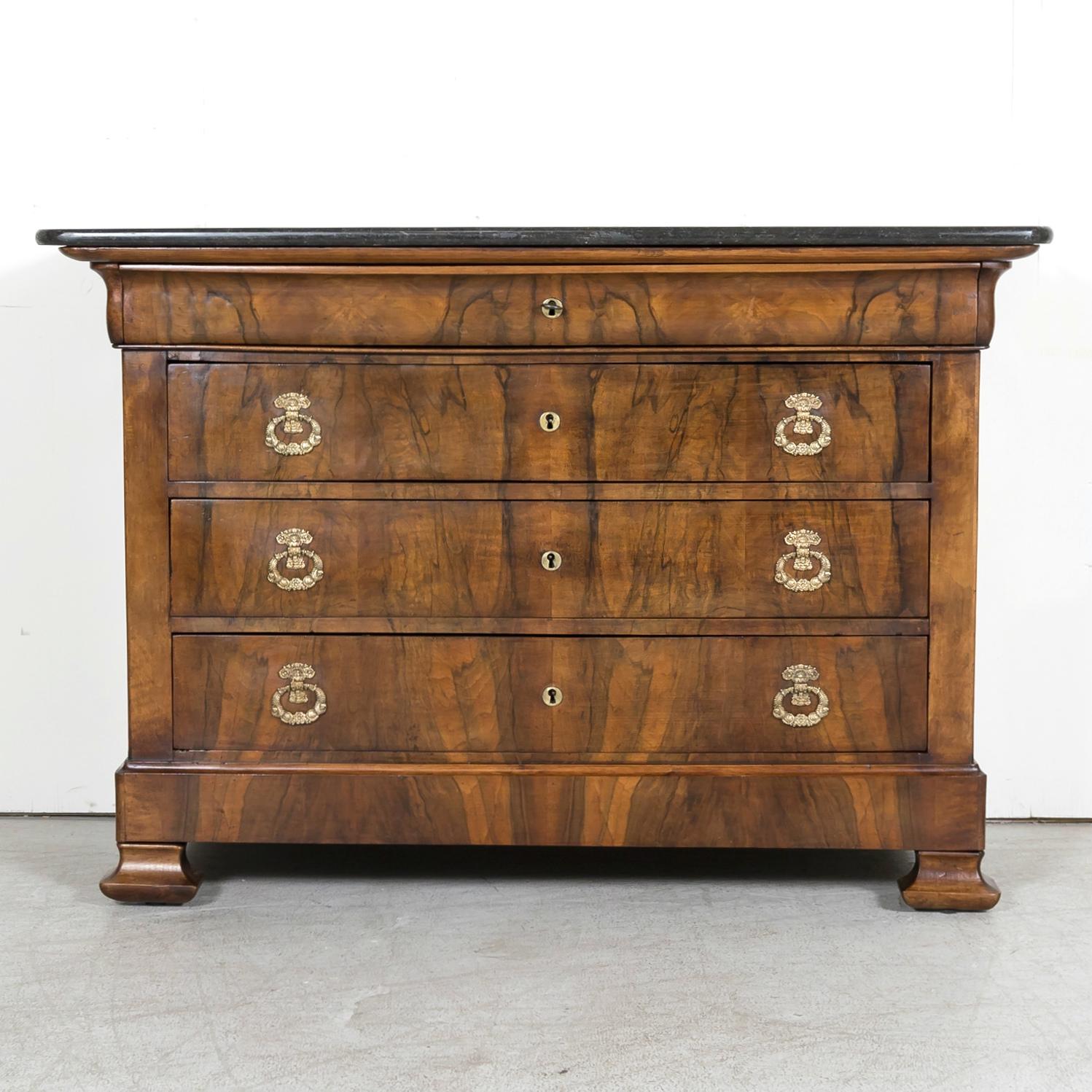 Mid-19th Century 19th Century French Period Louis Philippe Walnut Marble Top Commode 