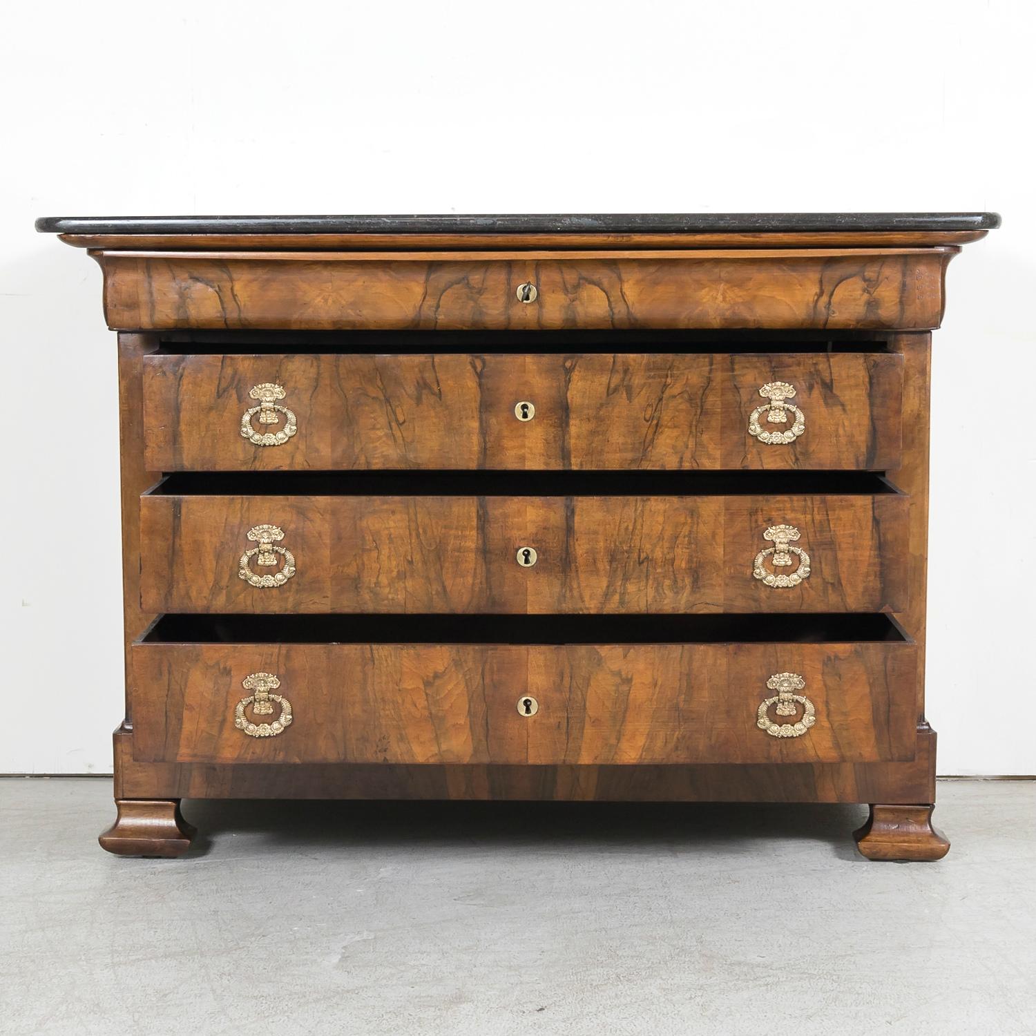 19th Century French Period Louis Philippe Walnut Marble Top Commode  1