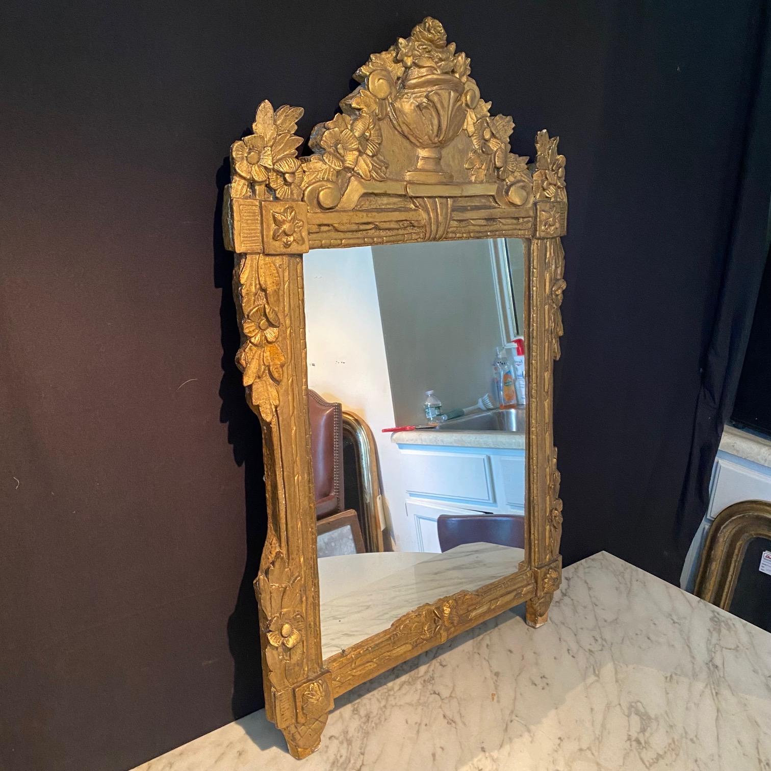 Wood  19th Century French Period Louis XVI Gold Mirror with Center Urn  For Sale