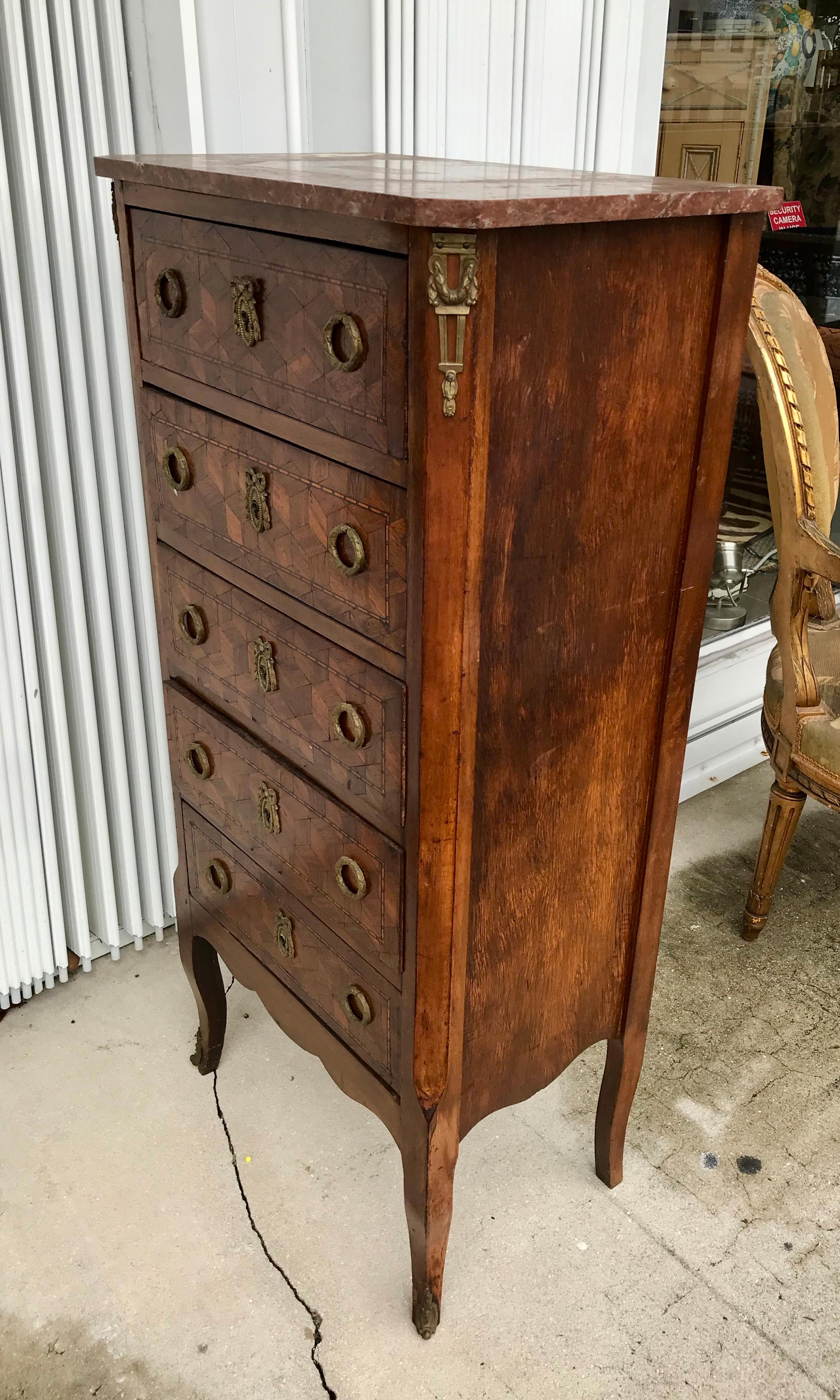 19th Century French Petite 5 Drawer Chest 7