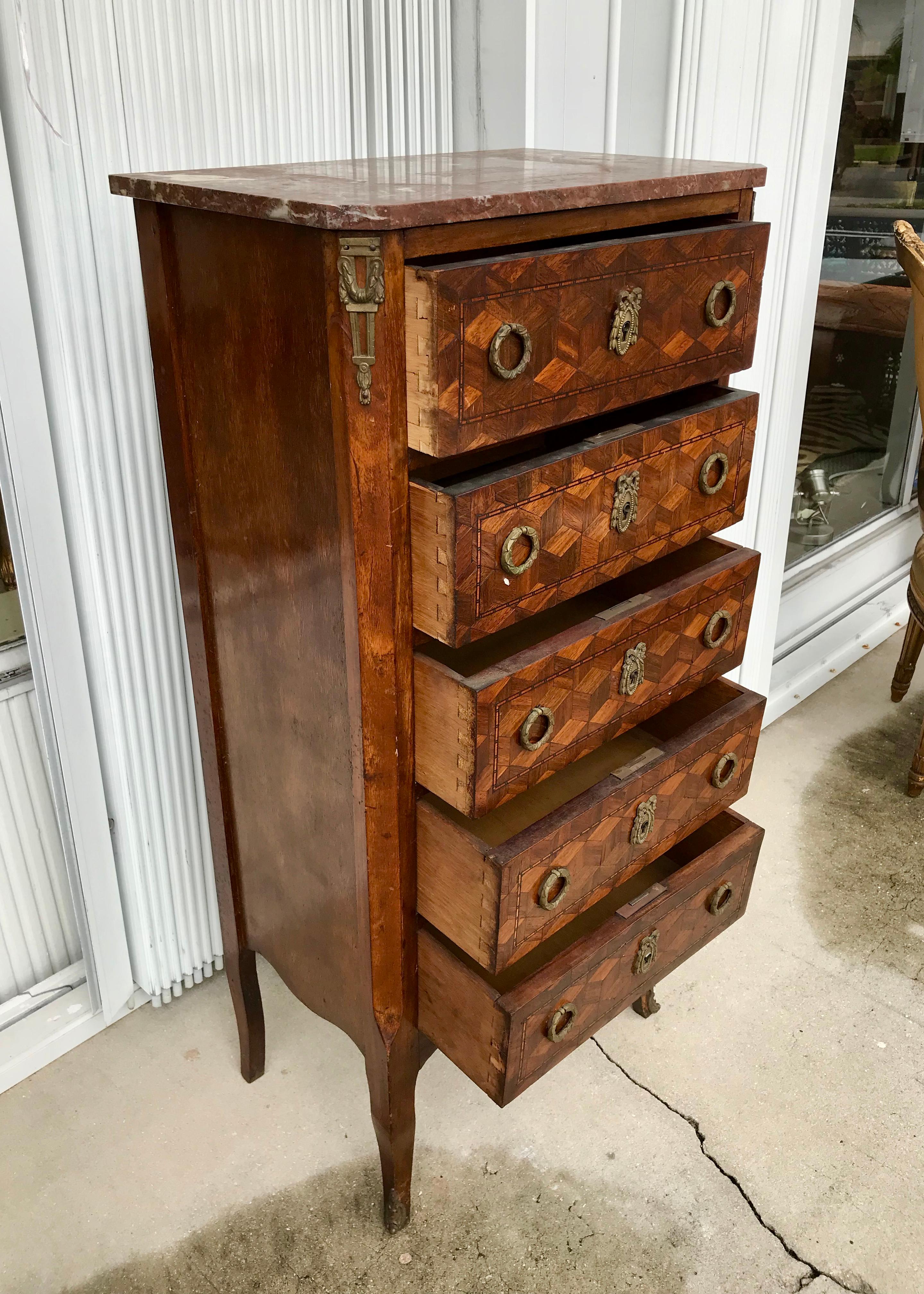 19th Century French Petite 5 Drawer Chest In Good Condition In West Palm Beach, FL