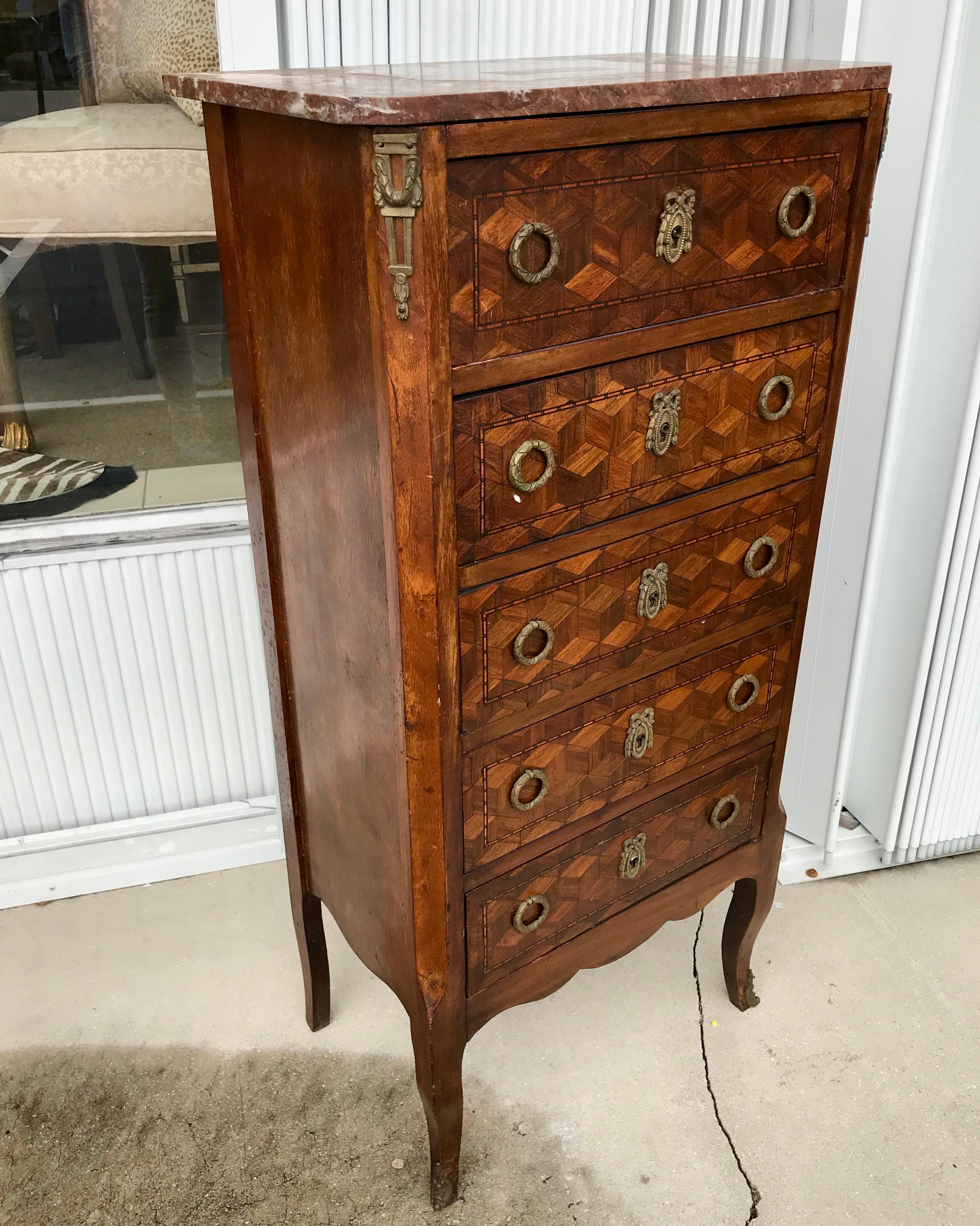 19th Century French Petite 5 Drawer Chest 2