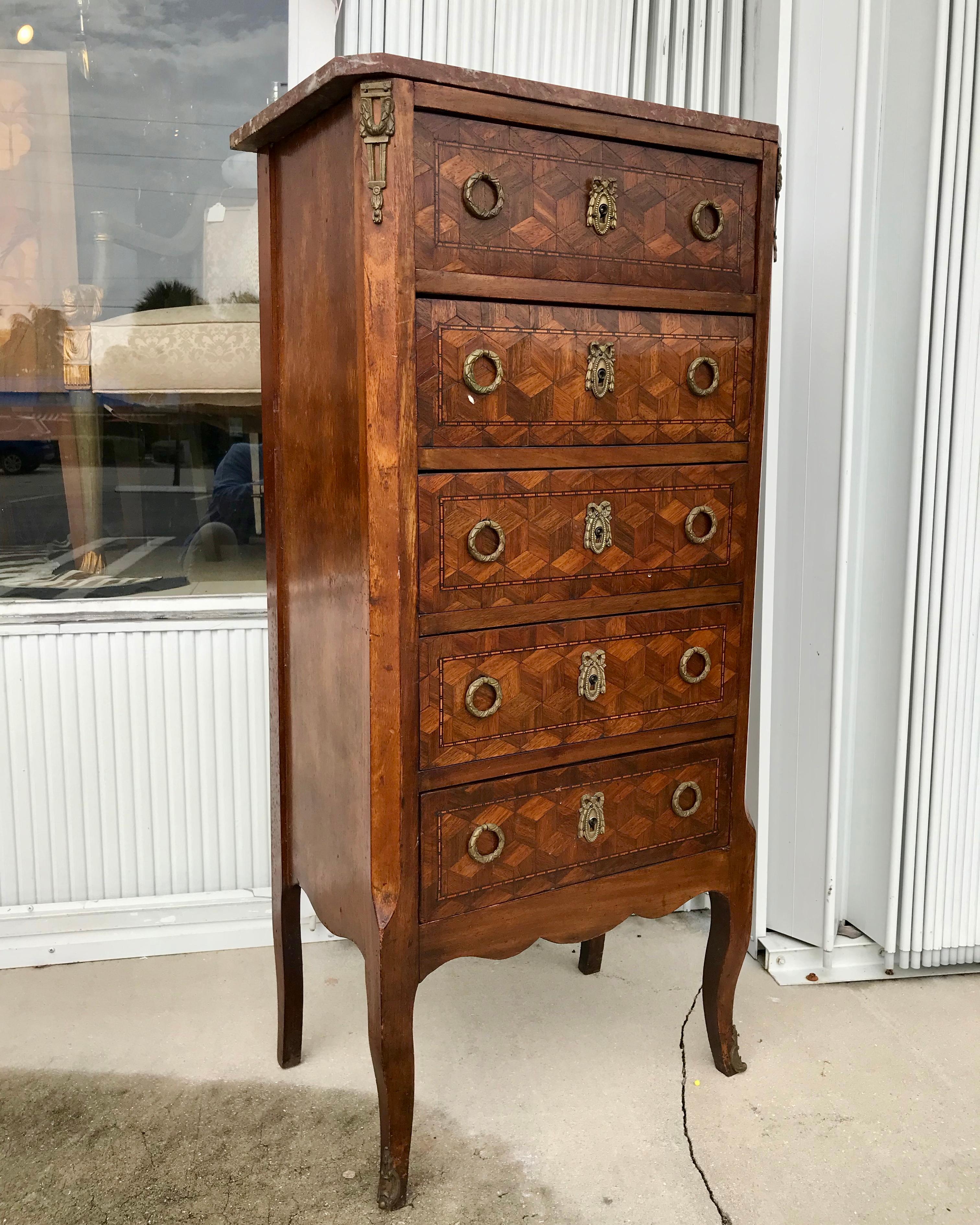 19th Century French Petite 5 Drawer Chest 3