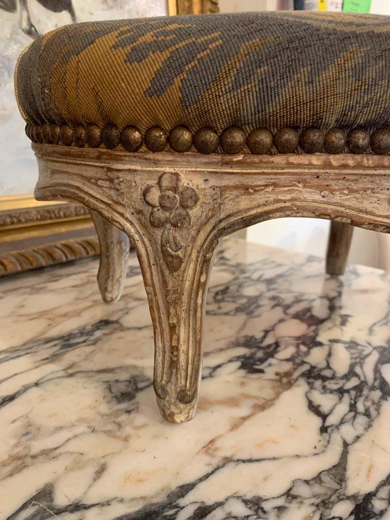 Carved 19th Century French Petite Foot Stool with Aubusson For Sale
