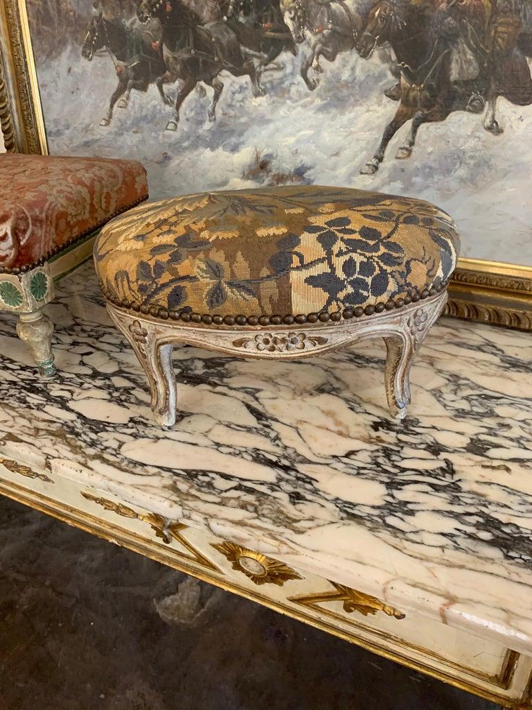 19th Century French Petite Foot Stool with Aubusson For Sale 1