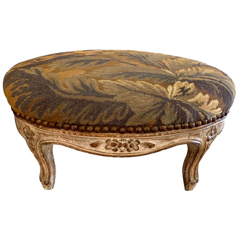 19th Century French Petite Foot Stool with Aubusson For Sale